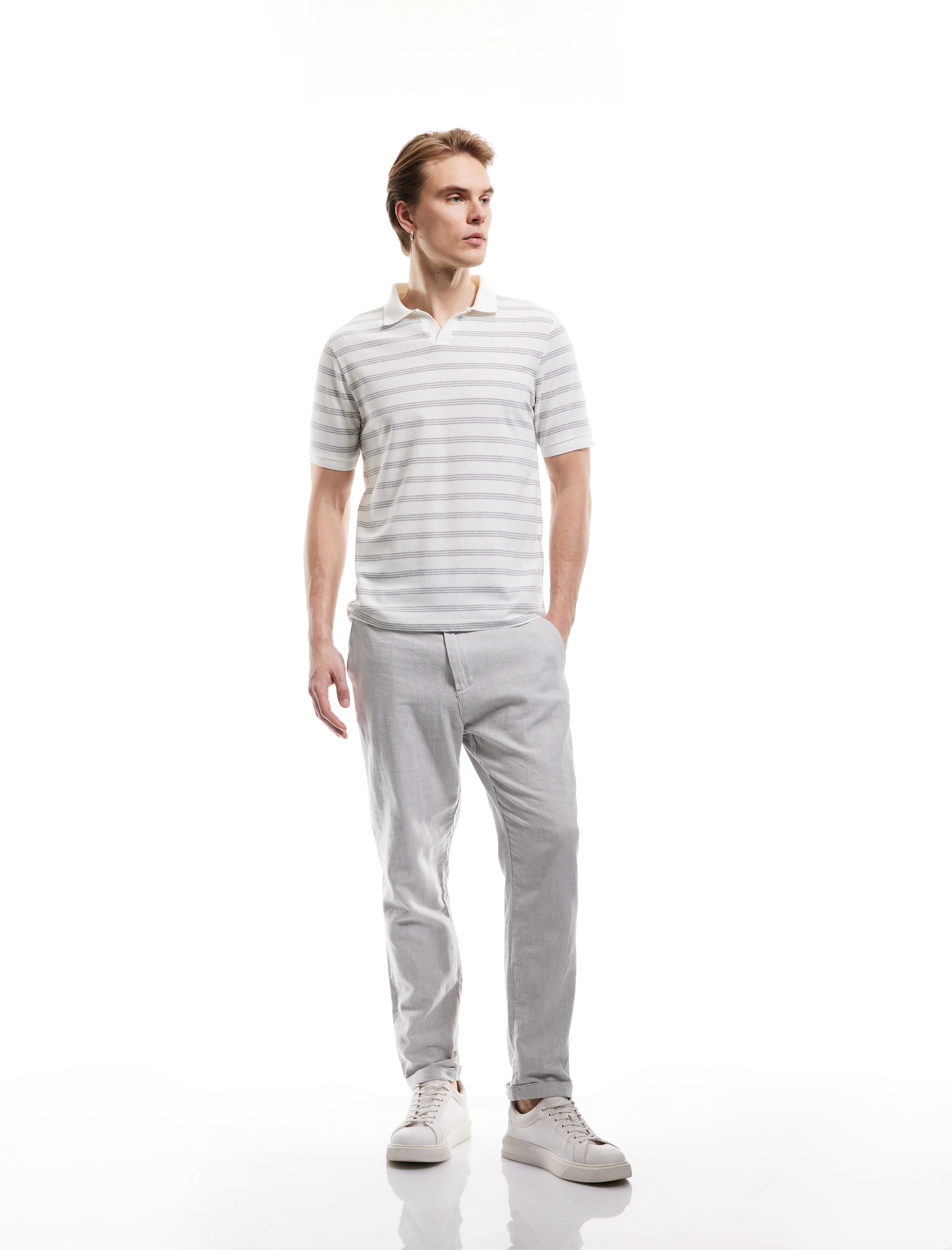 Kısa Kollu Pamuk Karışımlı Regular Fit Çizgili Polo Yaka Tişört