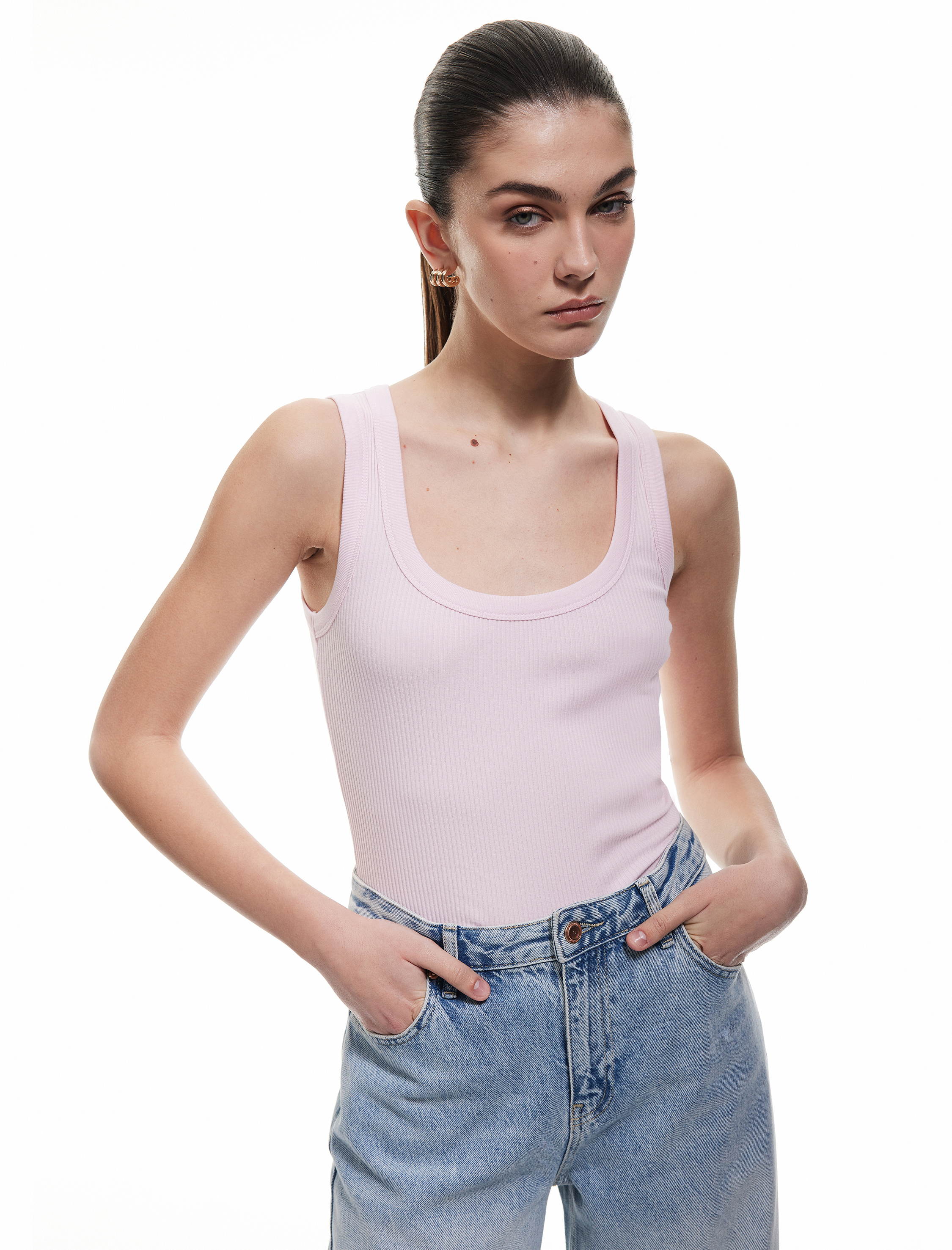   Slim Fit Kolsuz U Yaka Kadın Fitilli Atlet