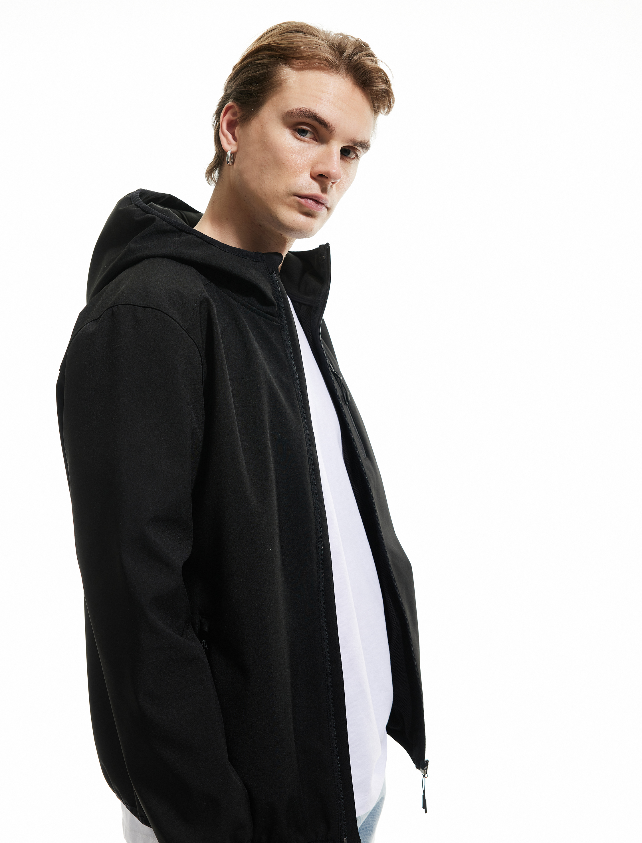   Fermuarlı Cepli Uzun Kollu Slim Fit Kapşonlu Mevsimlik Ceket