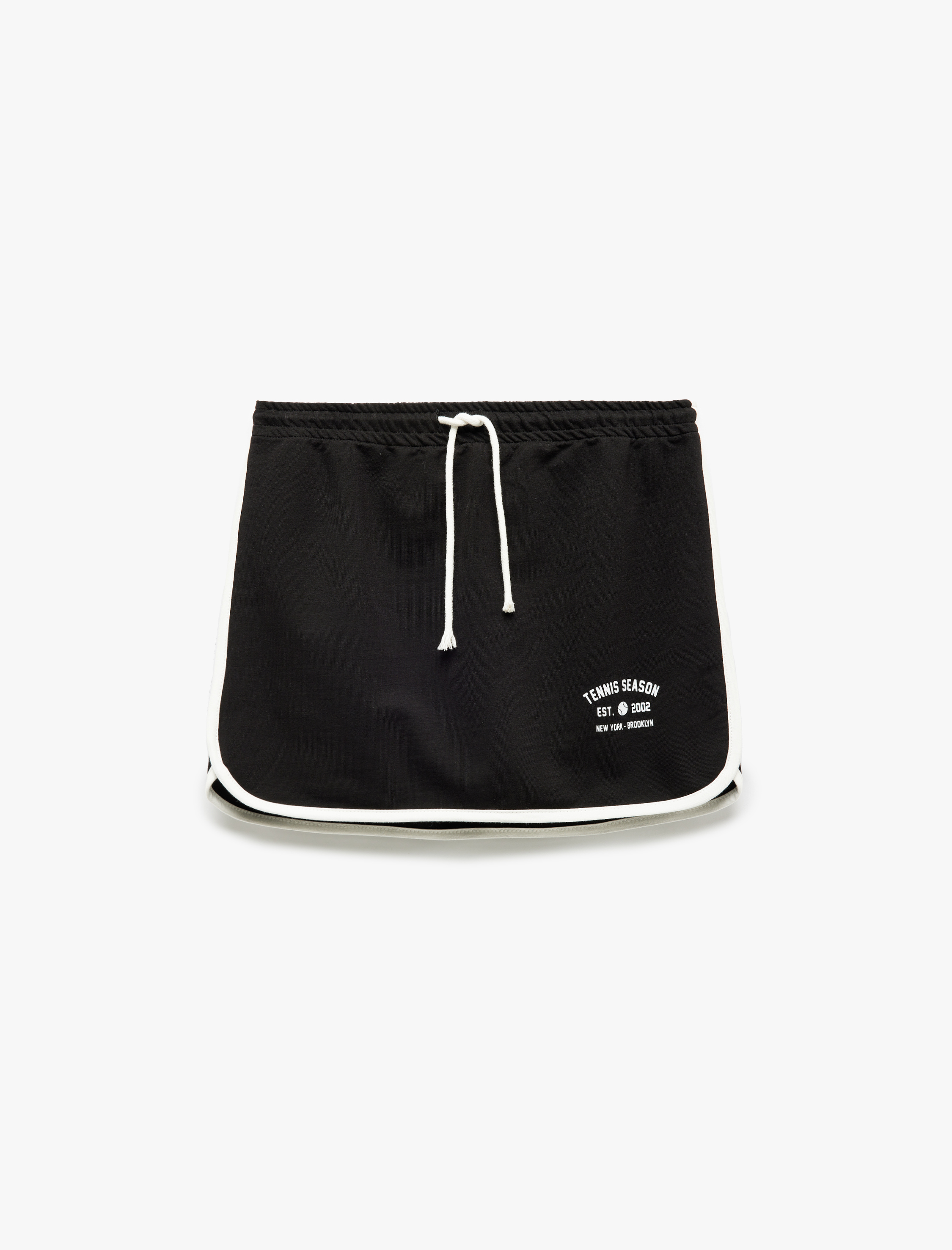   Pamuklu Beli Bağcıklı Çizgili Mini Şort Etek