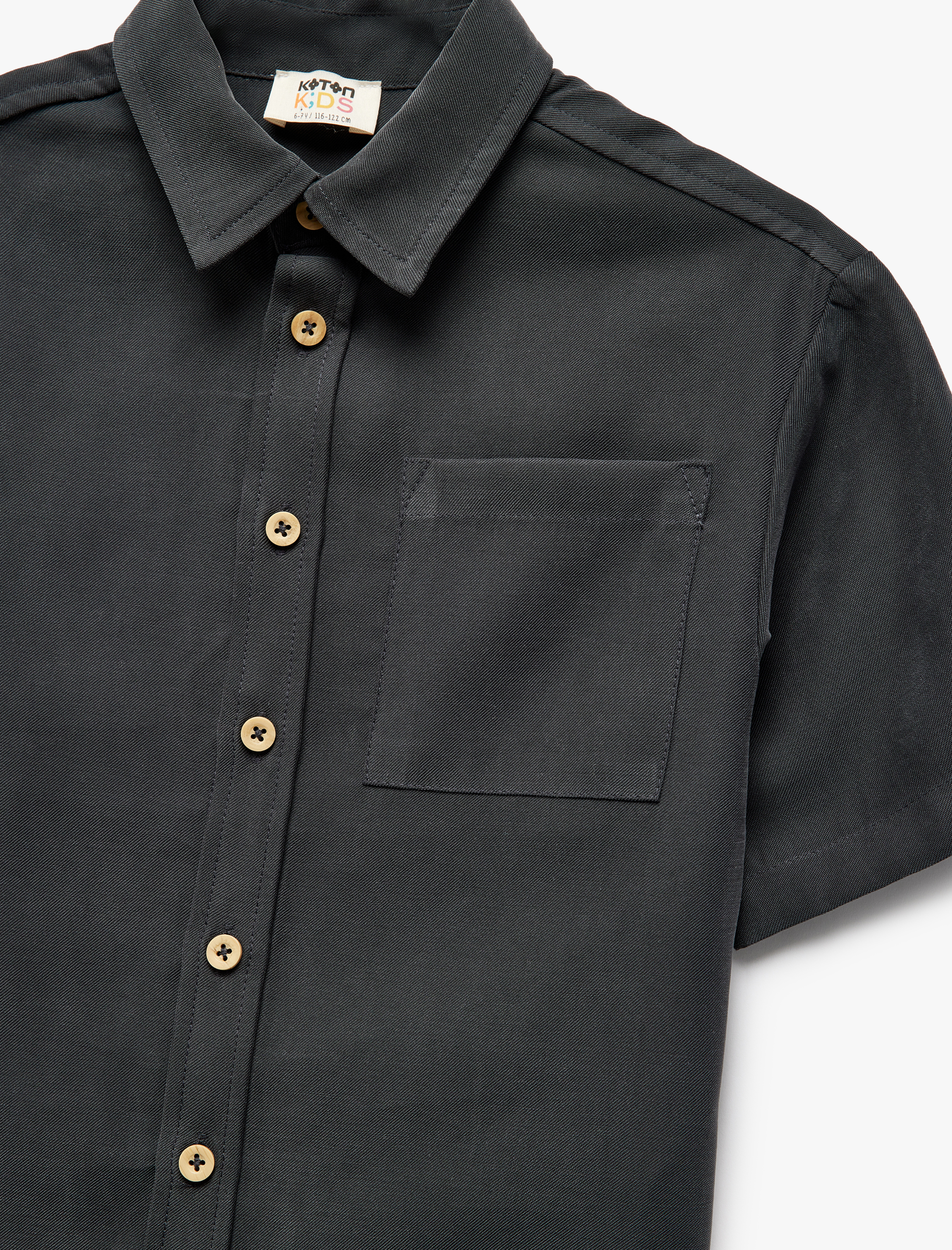  Erkek Çocuk Kısa Kollu Düğmeli Tek Cep Detaylı Basic Viskon Gömlek