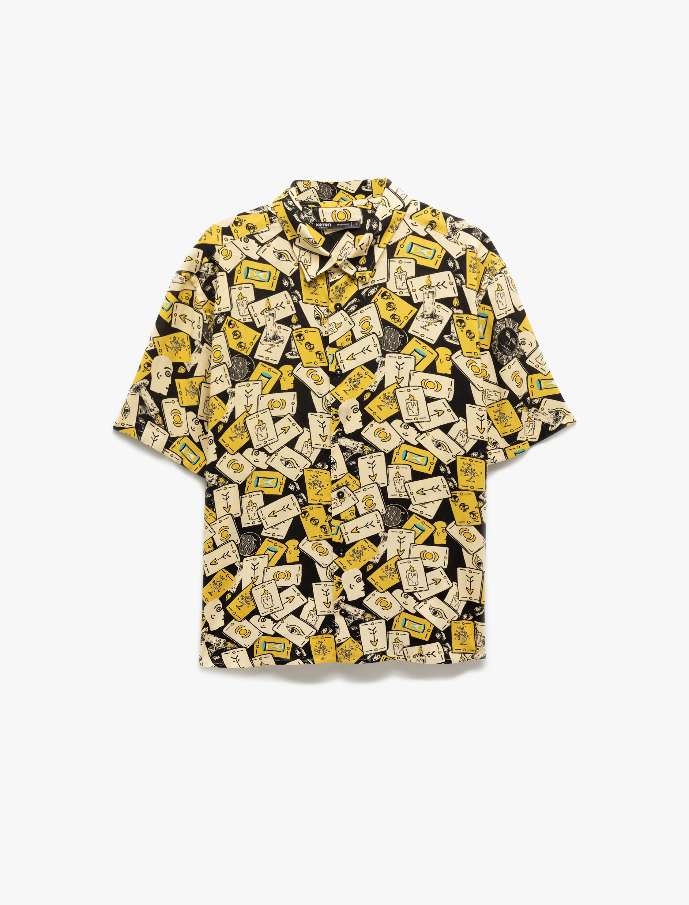   Düğmeli Viskon Regular Fit Kısa Kollu Desenli Gömlek