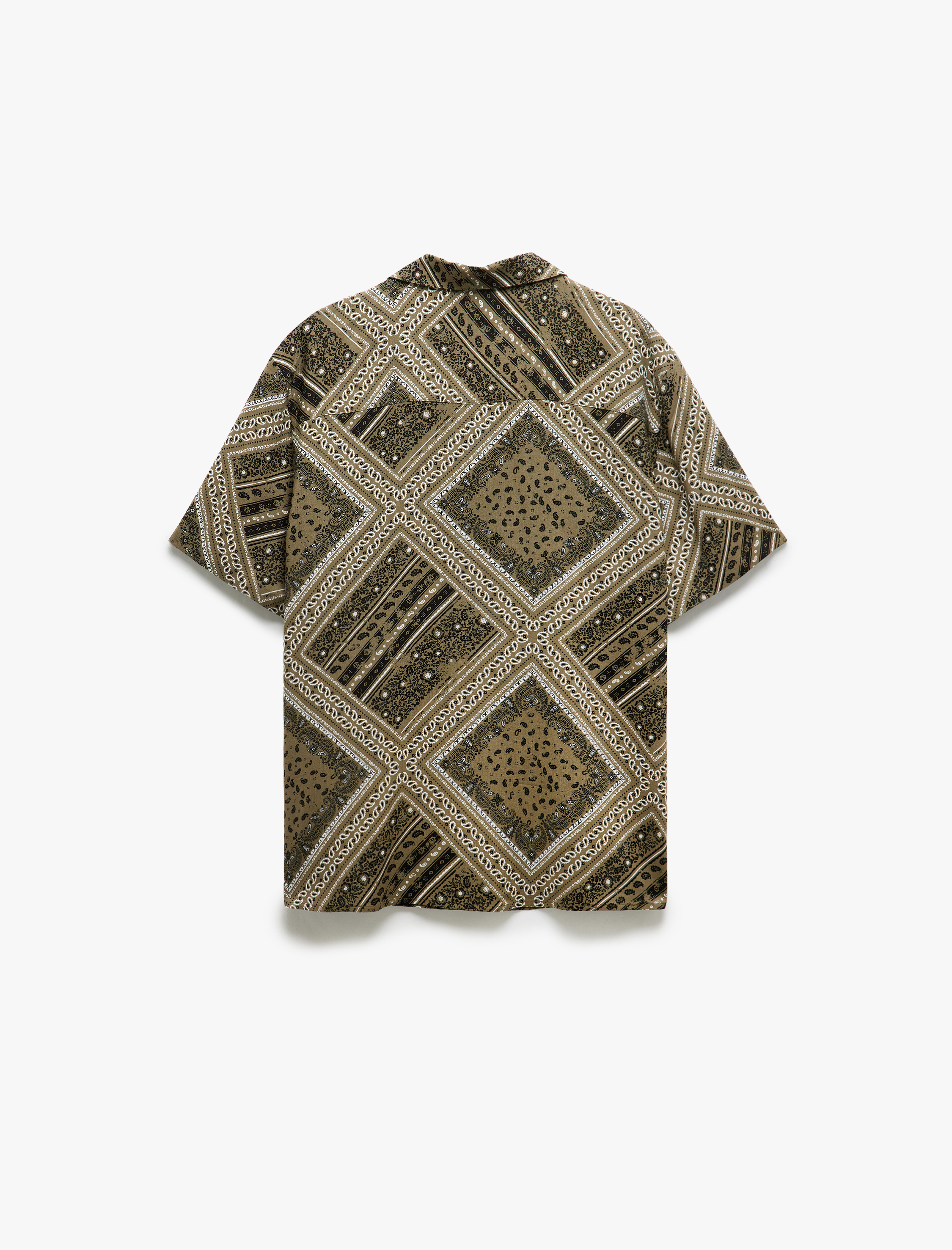   Viskon Kısa Kollu Regular Fit Devrik Yaka Etnik Desenli Gömlek
