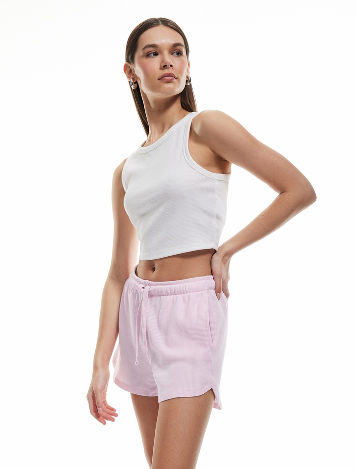  Pamuklu Cep Detaylı Slim Fit Beli Bağcıklı Mini Şort