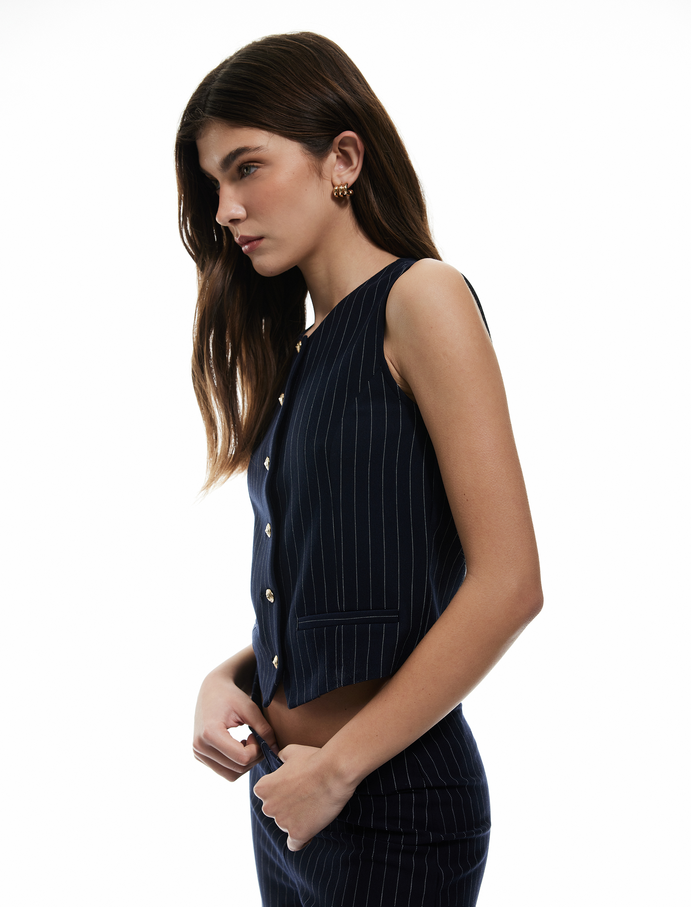 Koton Kadın Slim Fit Kolsuz Düğmeli Bisiklet Yaka Yelek -1