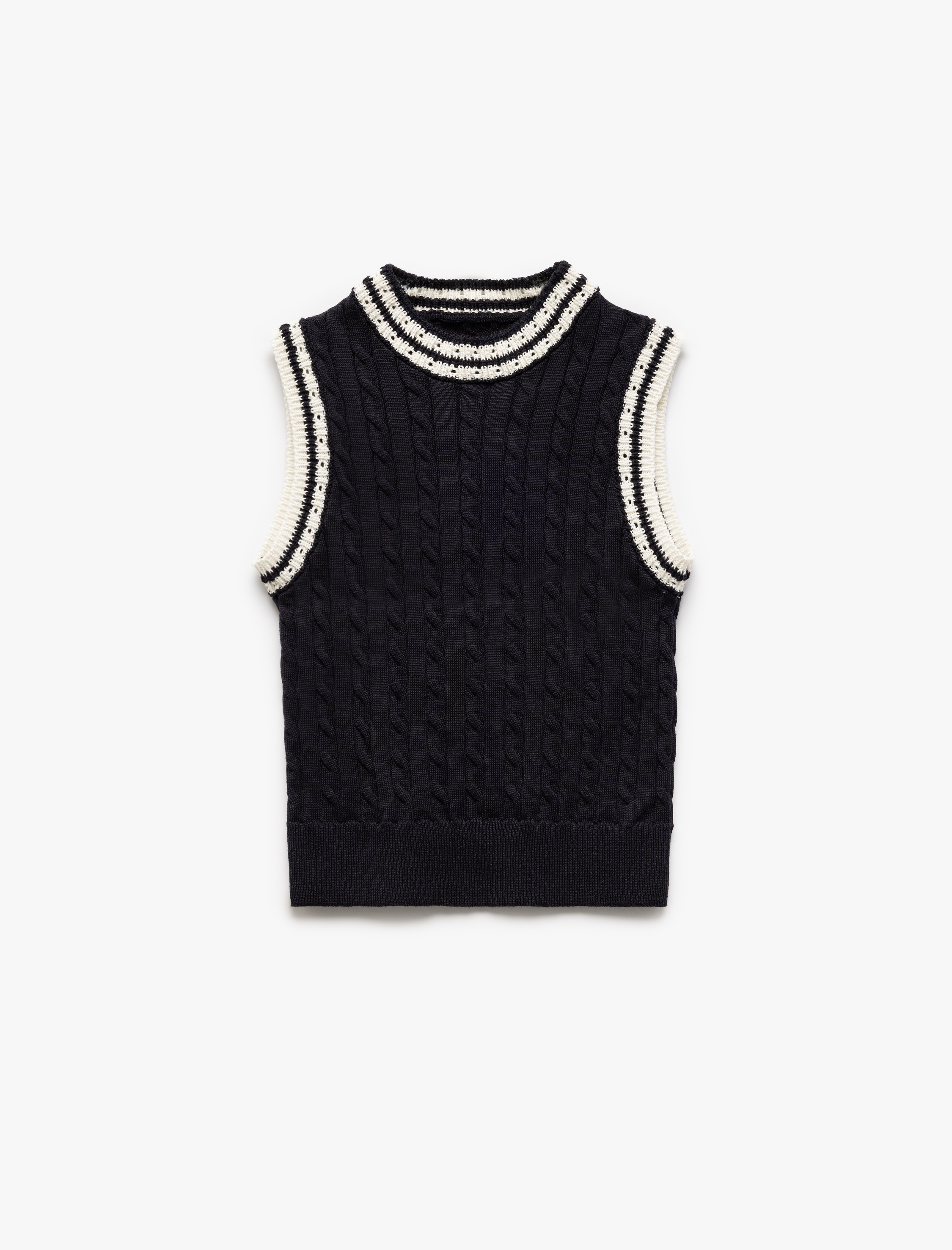 Kız Çocuk Bisiklet Yaka Kolsuz Çizgili Triko Süveter