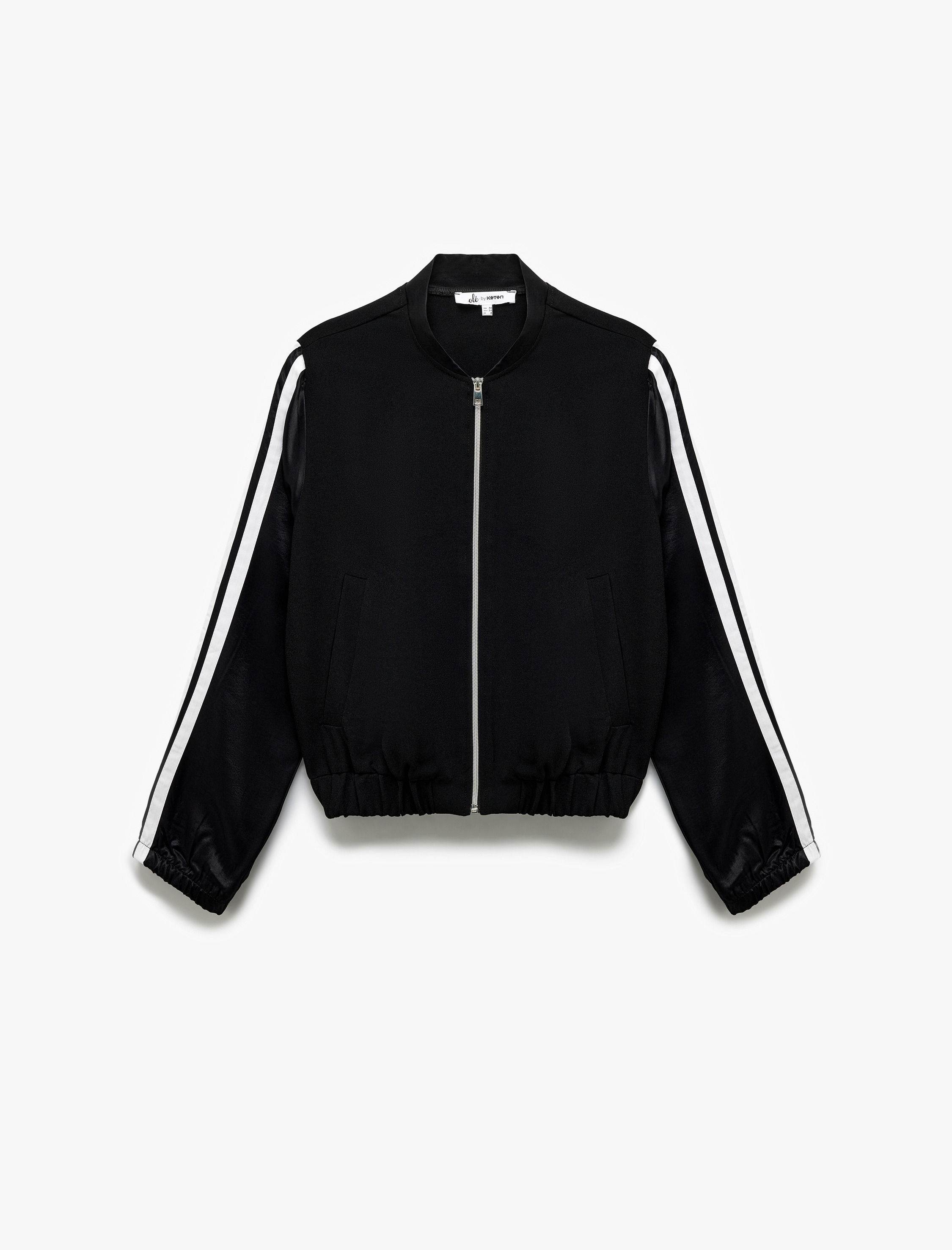   Fermuarlı Çizgili Uzun Kollu Bomber Ceket