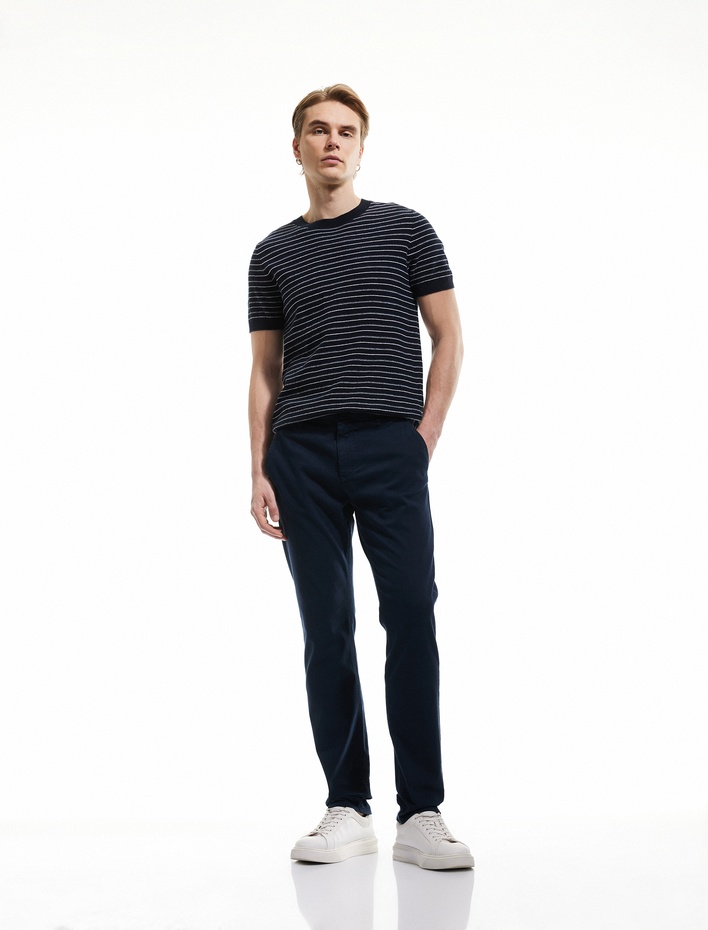 Pamuklu Düğmeli Chino Cep Detaylı Slim Fit Pantolon