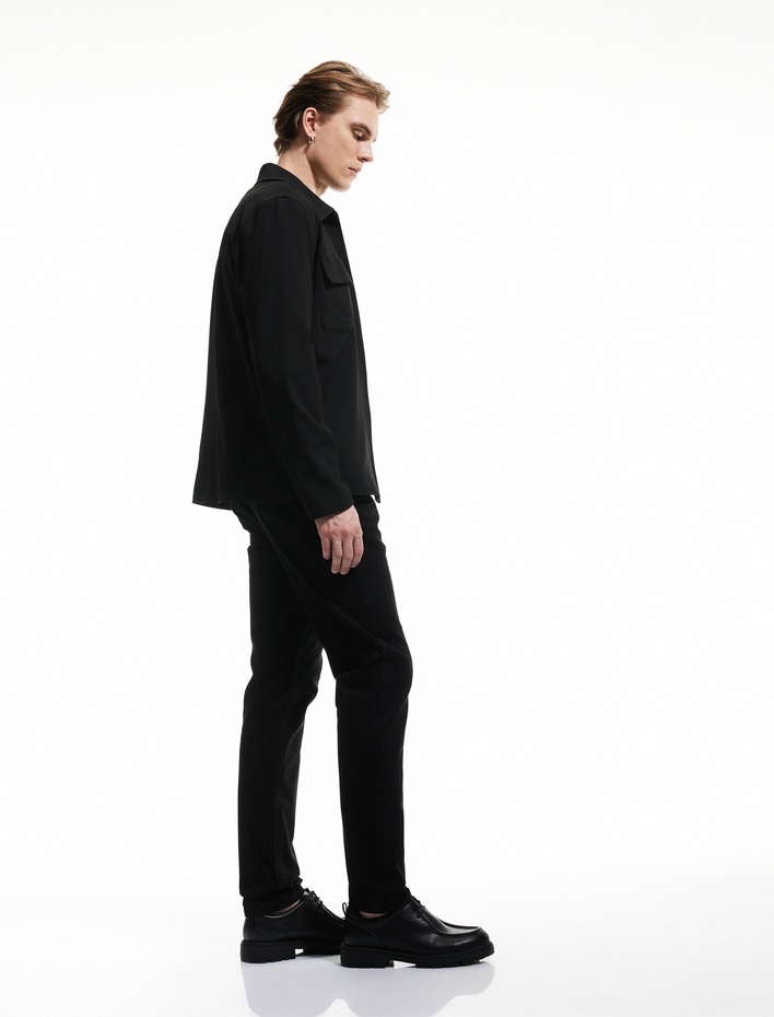  Pamuklu Düğmeli Chino Cep Detaylı Slim Fit Pantolon