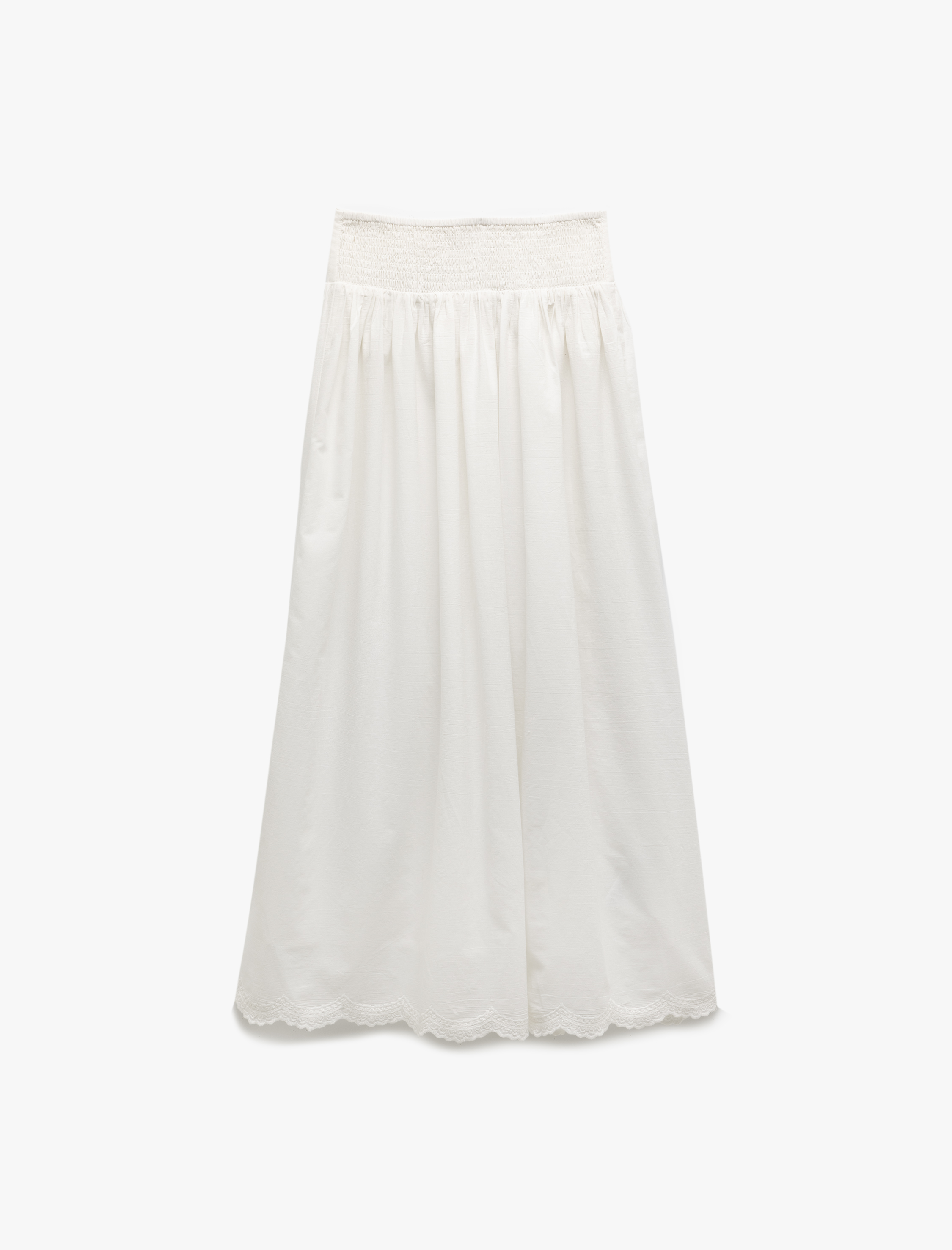   Pamuklu A Kesim Dantel Detaylı Midi Etek