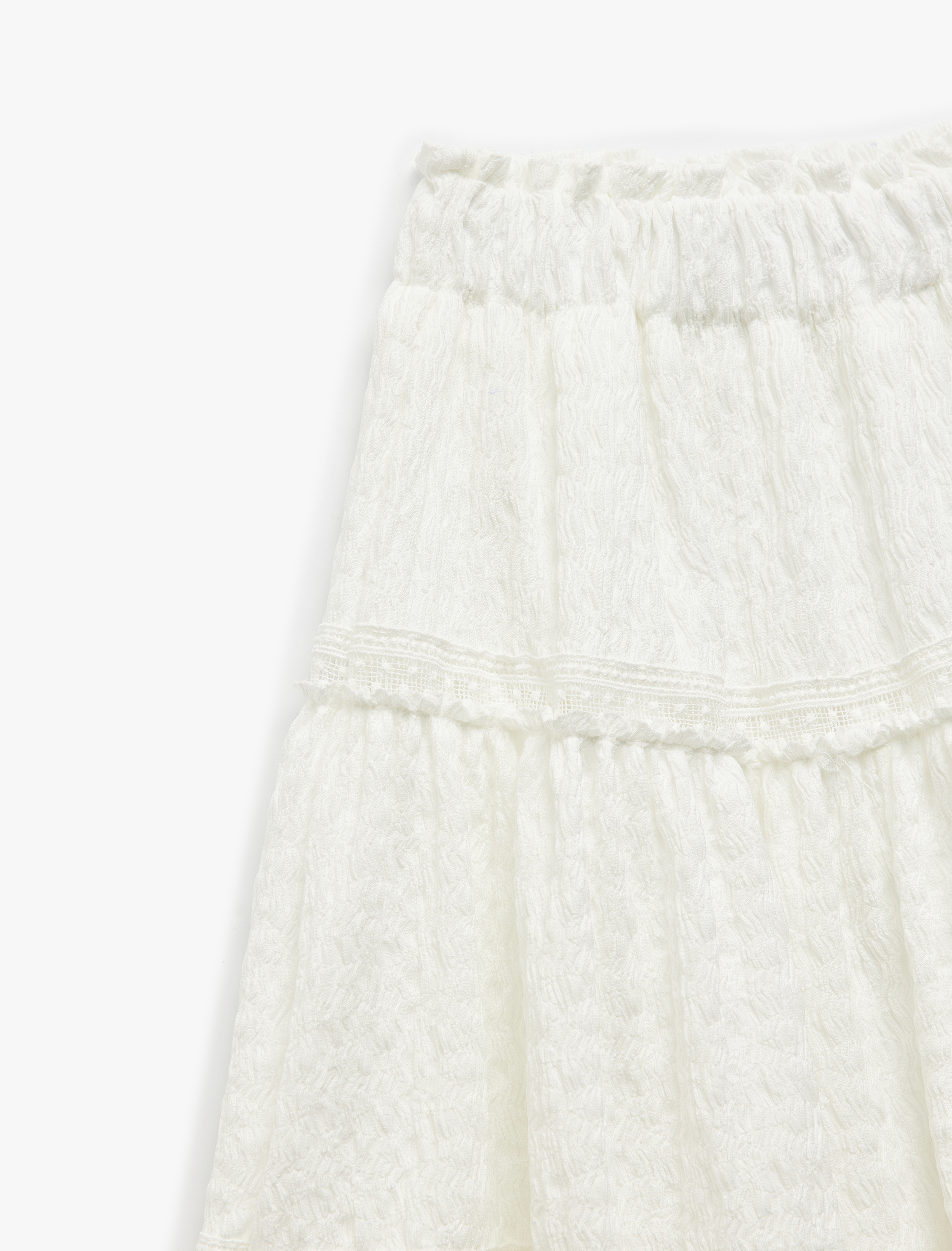 Kız Çocuk Beli Lastikli Dantel Detaylı A Kesim Katlı Midi Etek