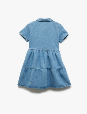 Pamuklu Kısa Kollu Gömlek Yaka Denim Elbise_1