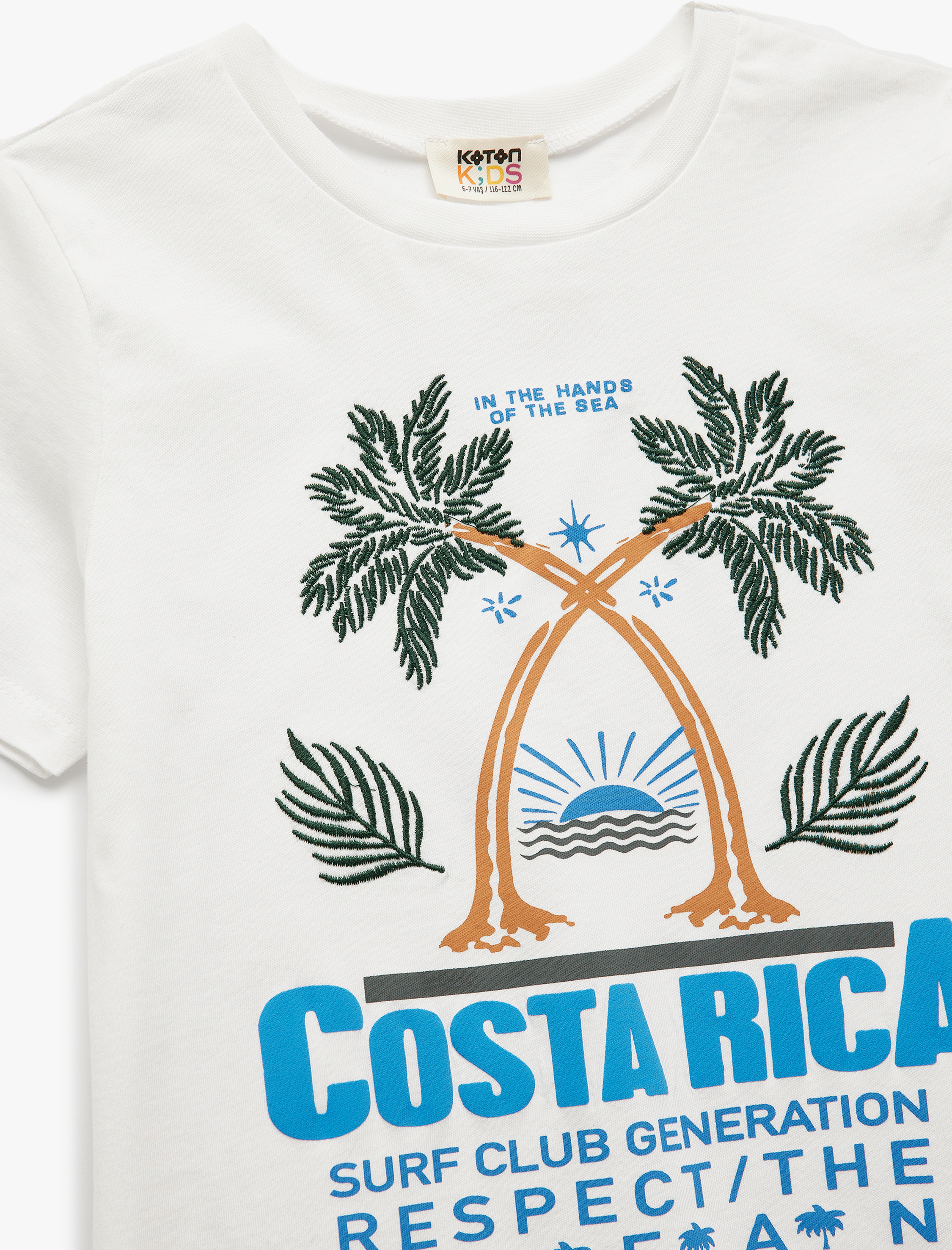  Erkek Çocuk Nakış Detaylı Bisiklet Yaka Kısa Kollu Pamuklu Basic Tişört