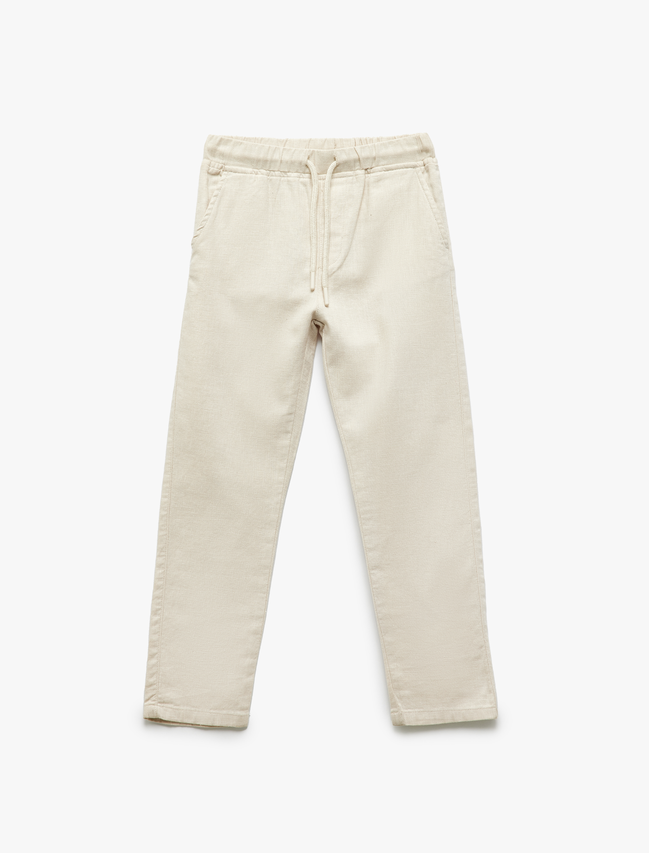  Erkek Çocuk Beli Bağcıklı Keten Karışımlı Basic Pantolon