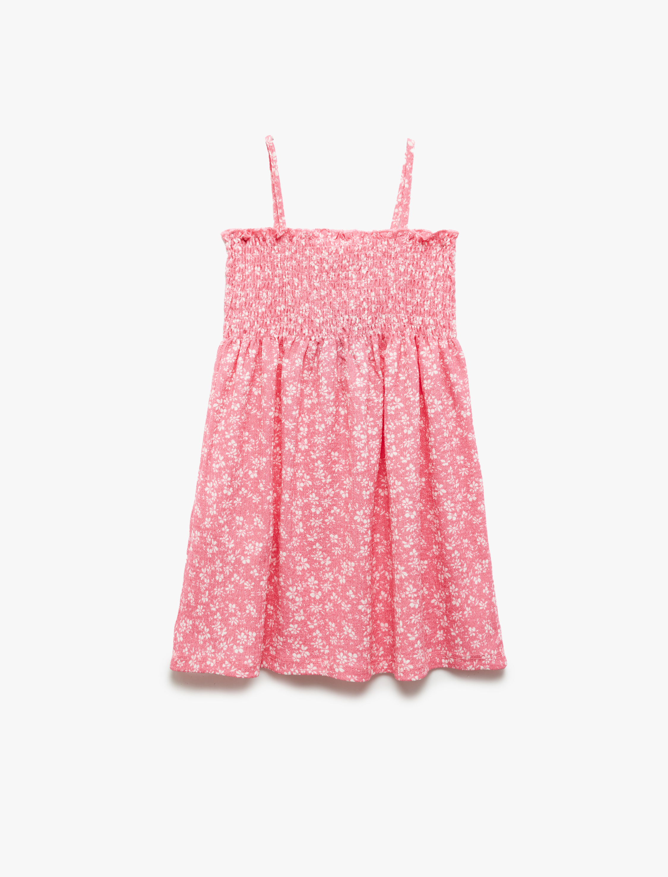  Kız Bebek Askılı Gipe Detaylı A Kesim Çiçek Desenli Elbise