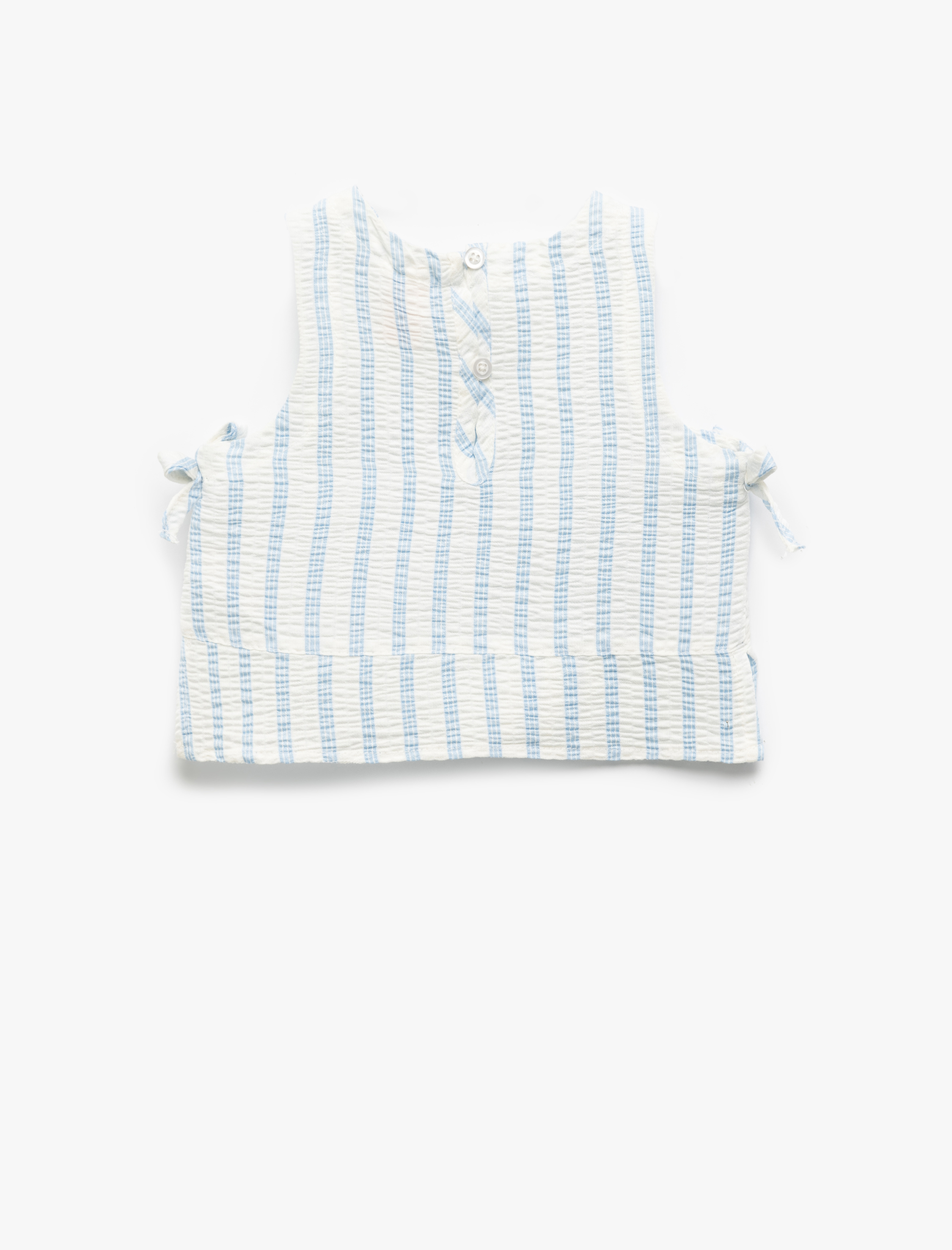 Kız Bebek Fiyonk Detaylı Viskon Karışımlı Bisiklet Yaka Çizgili Crop Bluz