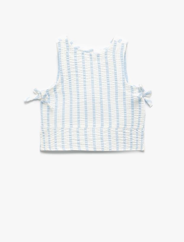 Fiyonk Detaylı Viskon Karışımlı Bisiklet Yaka Çizgili Crop Bluz_0