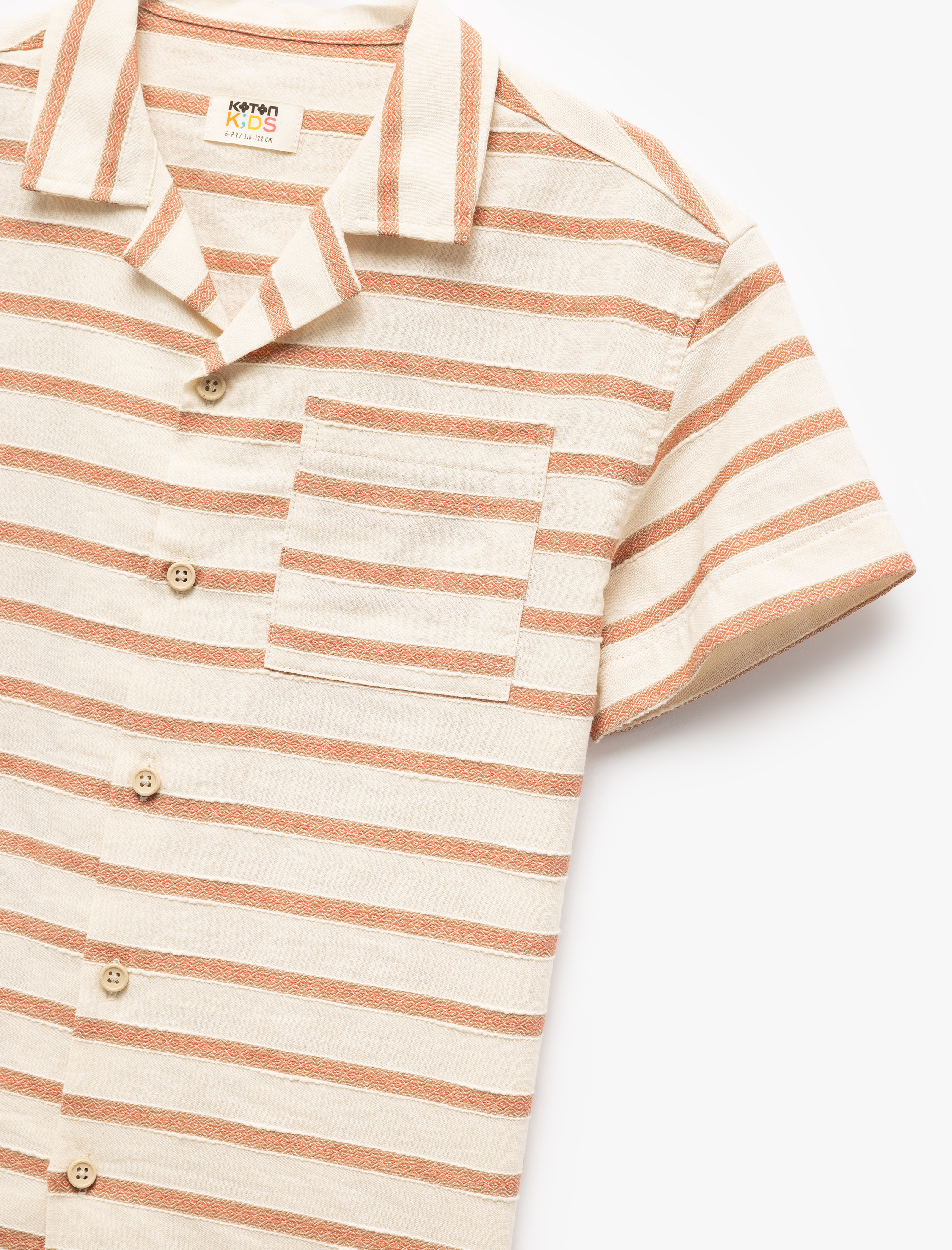  Erkek Çocuk Kısa Kollu Cep Detaylı Pamuklu Çizgili Gömlek