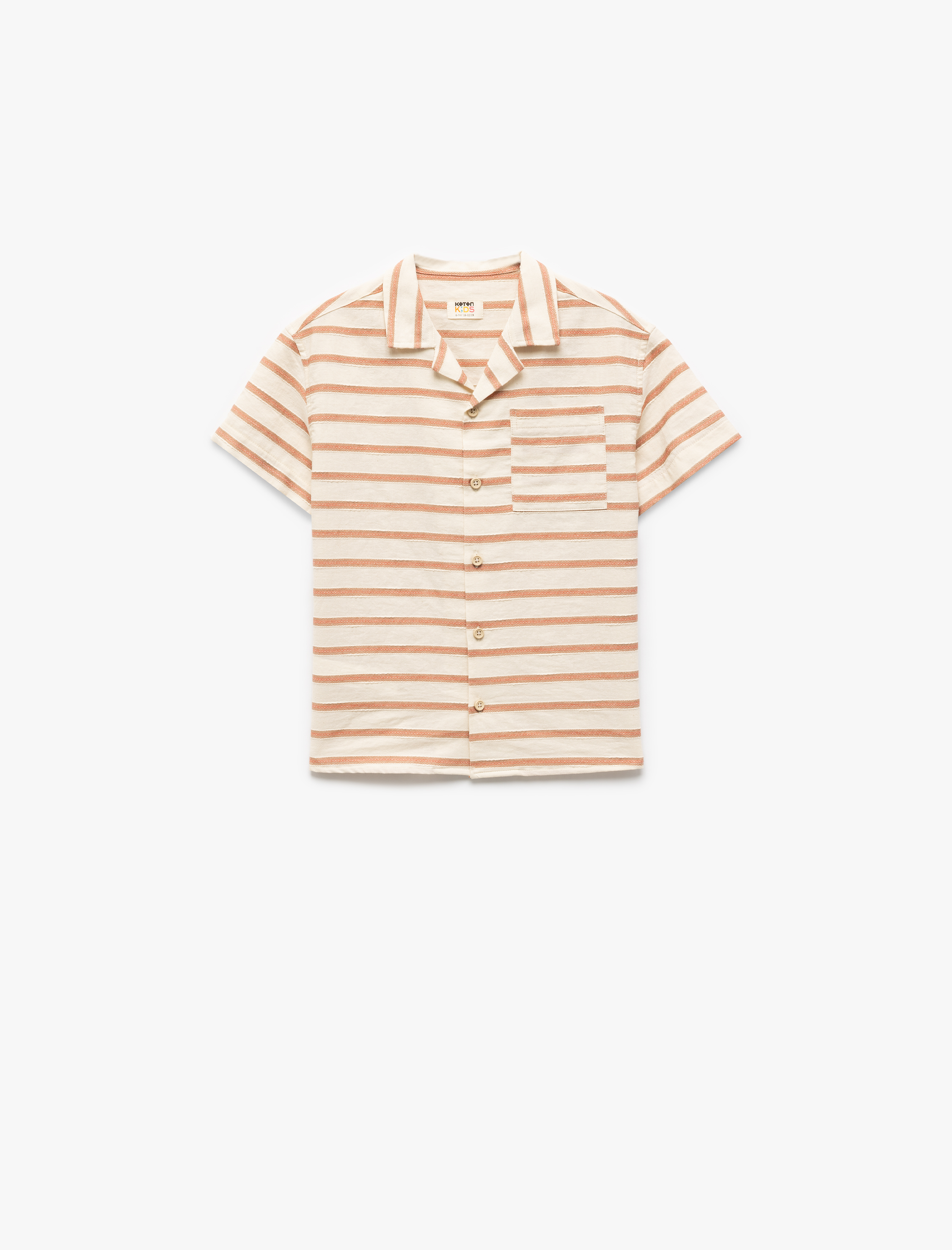  Erkek Çocuk Kısa Kollu Cep Detaylı Pamuklu Çizgili Gömlek