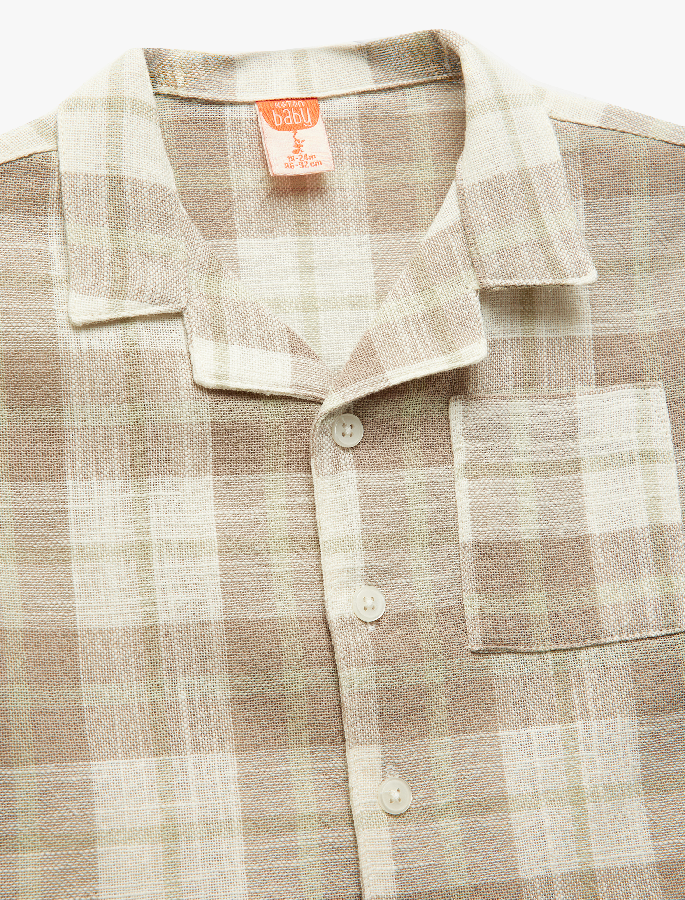  Erkek Bebek Pamuklu Cep Detaylı Ekoseli Kısa Kollu Gömlek