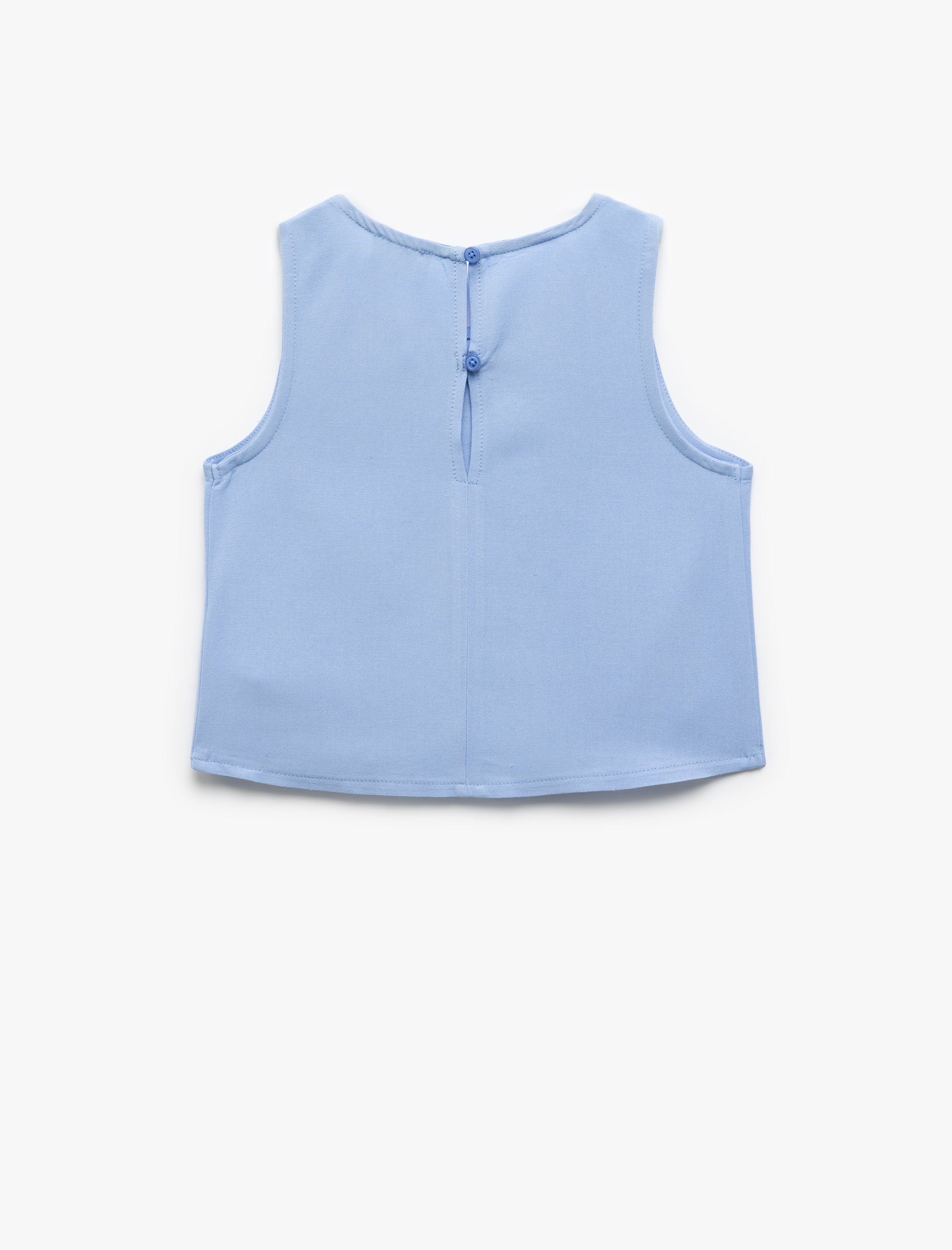  Kız Çocuk Asimetrik Kesim Yuvarlak Yaka Keten Karışımlı Kolsuz Bluz