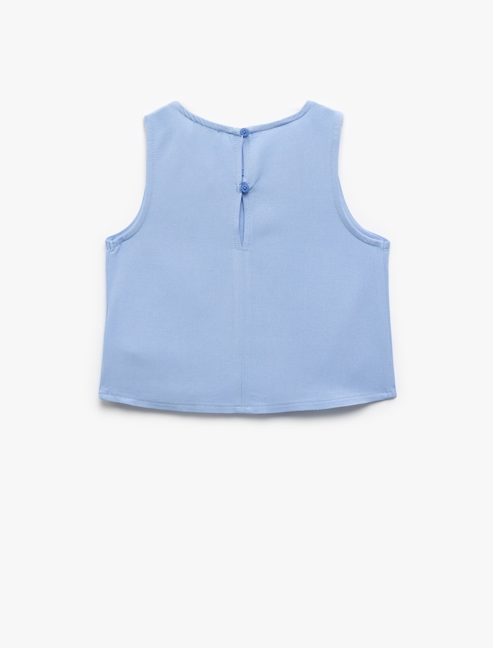 Kız Çocuk Asimetrik Kesim Yuvarlak Yaka Keten Karışımlı Kolsuz Bluz