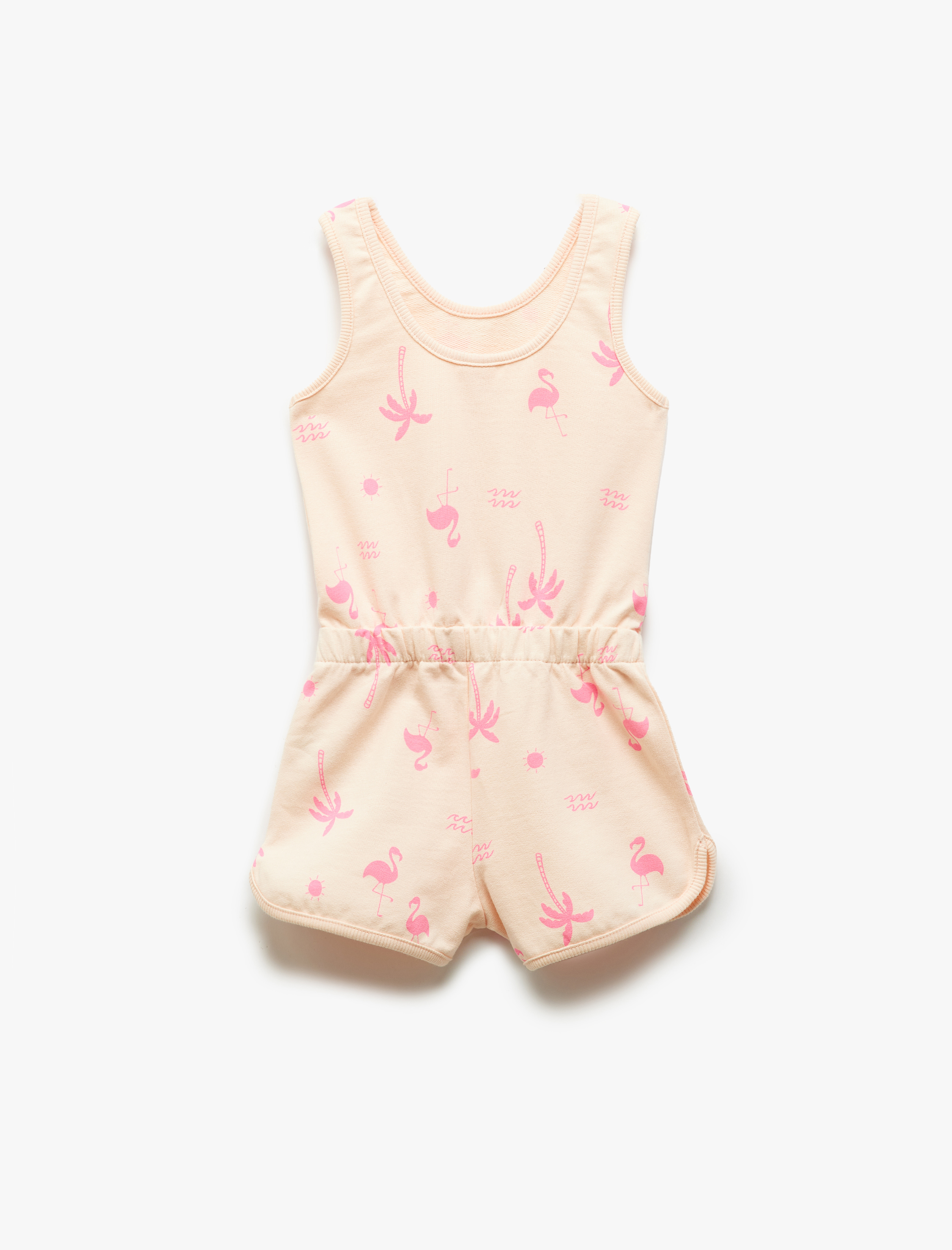  Kız Bebek Flamingo Baskılı Beli Lastikli Askılı Pamuklu Tulum