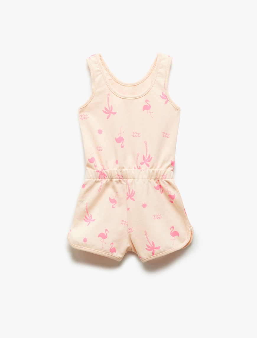  Kız Bebek Flamingo Baskılı Beli Lastikli Askılı Pamuklu Tulum