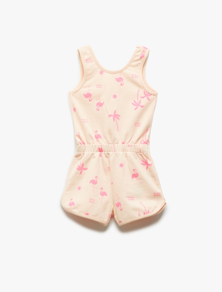 Kız Bebek Flamingo Baskılı Beli Lastikli Askılı Pamuklu Tulum