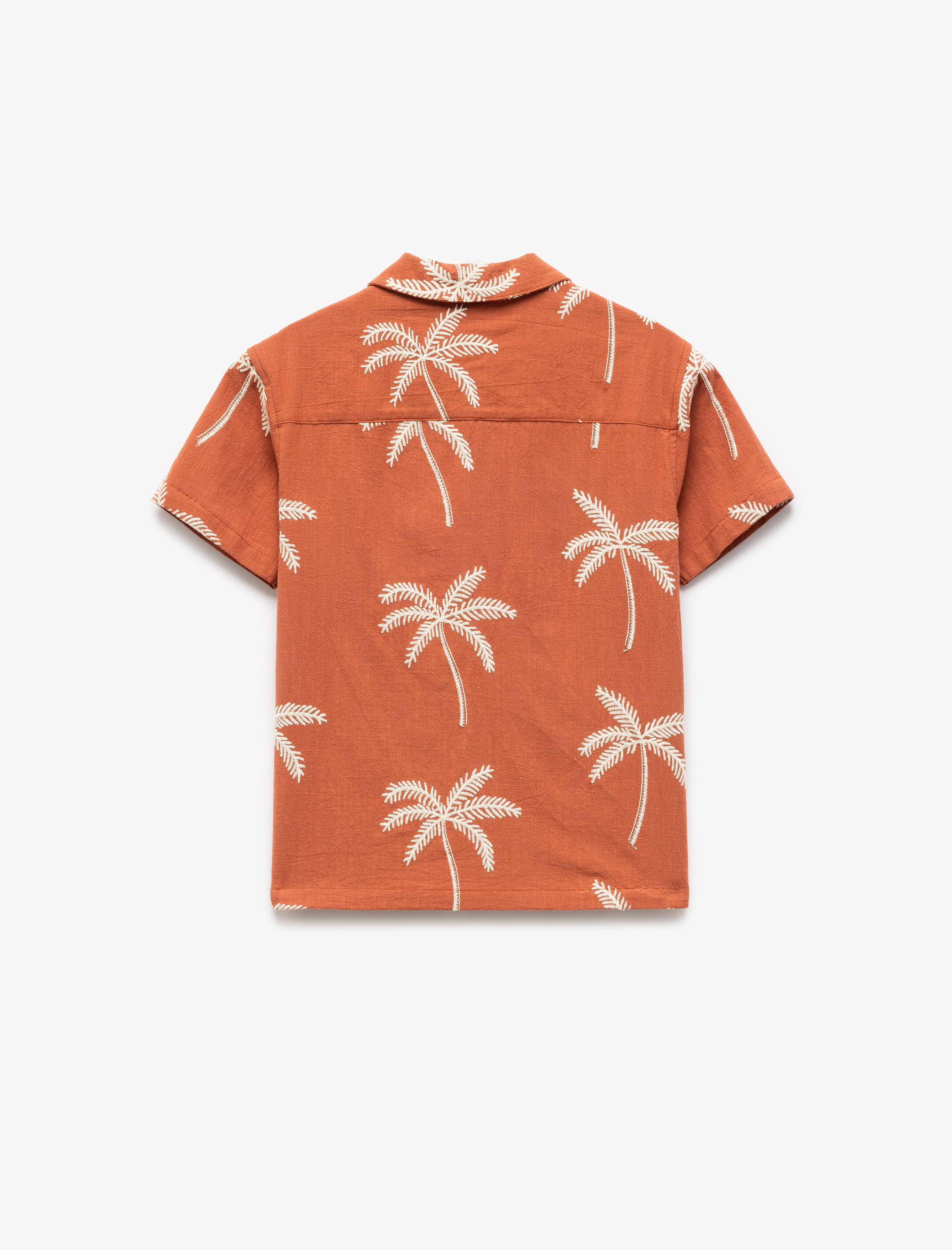  Erkek Çocuk Palmiye Nakış Detaylı Kısa Kollu Pamuklu Gömlek