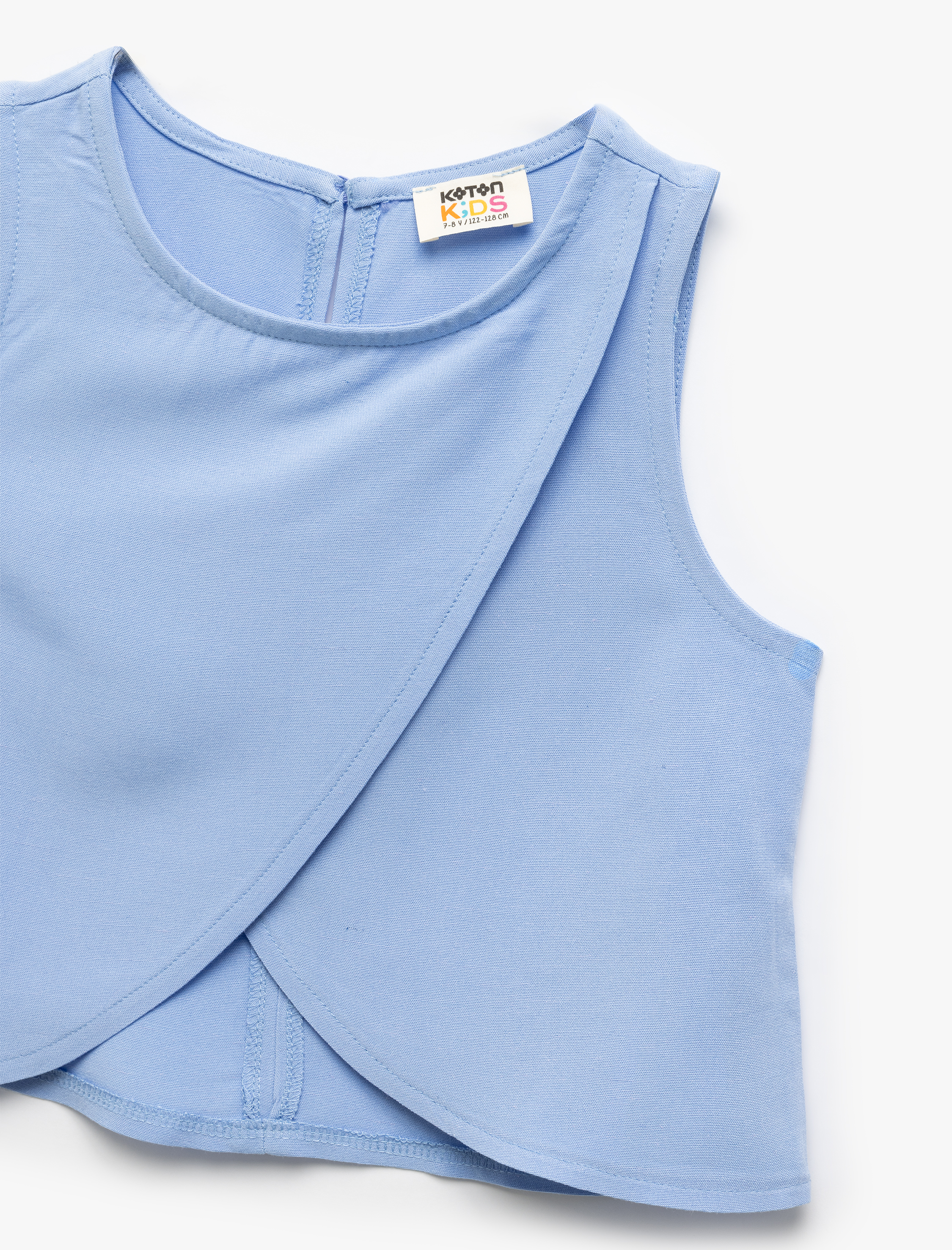  Kız Çocuk Bisiklet Yaka Kolsuz Asimetrik Kesim Viskon Crop Bluz