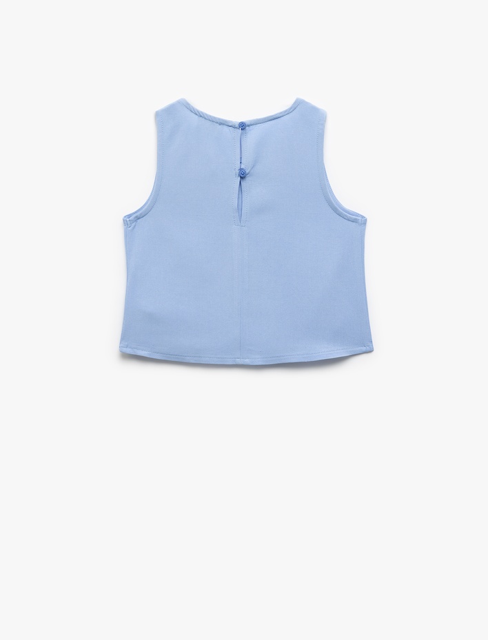 Kız Çocuk Bisiklet Yaka Kolsuz Asimetrik Kesim Viskon Crop Bluz