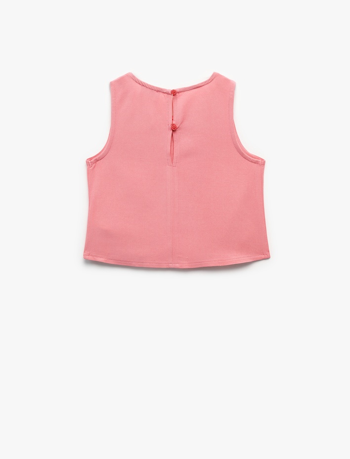 Kız Çocuk Bisiklet Yaka Kolsuz Asimetrik Kesim Viskon Crop Bluz