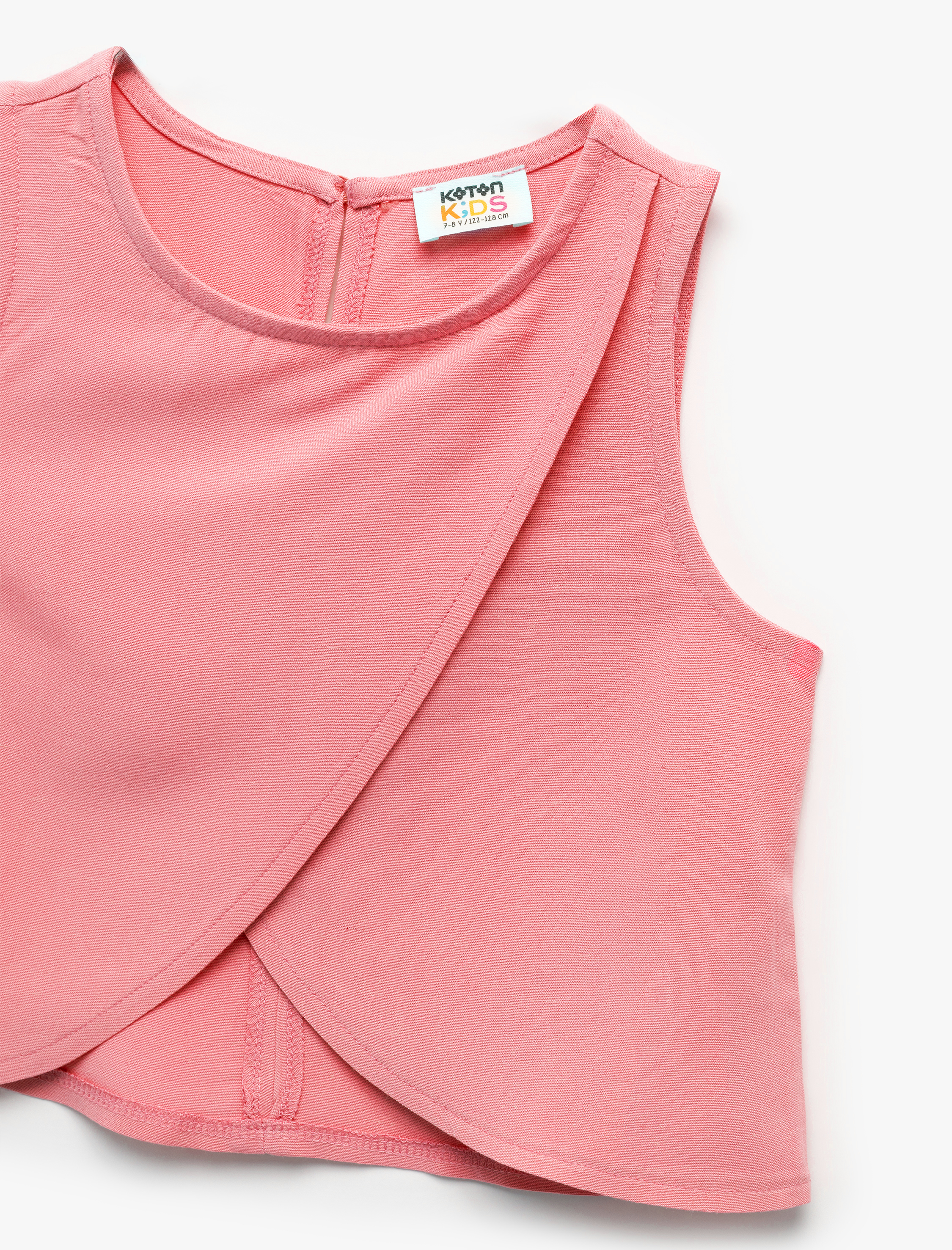  Kız Çocuk Bisiklet Yaka Kolsuz Asimetrik Kesim Viskon Crop Bluz