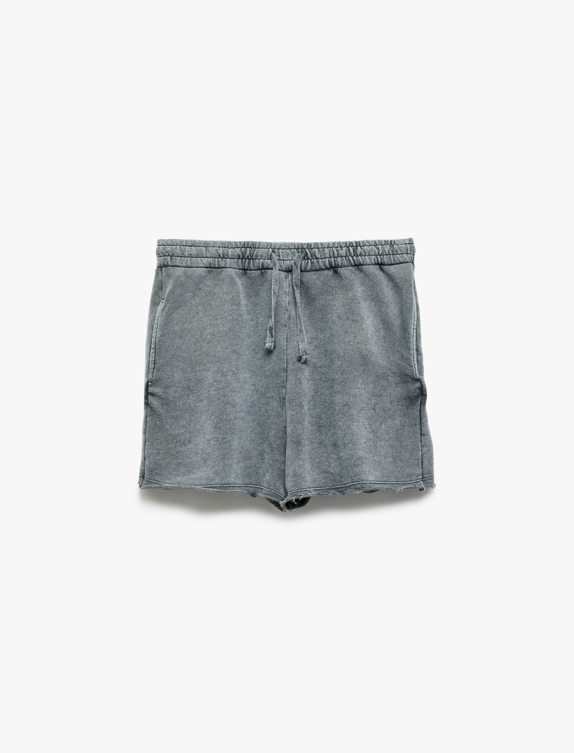   Kesik Paça Pamuklu Yıkamalı Beli Lastikli Mini Şort