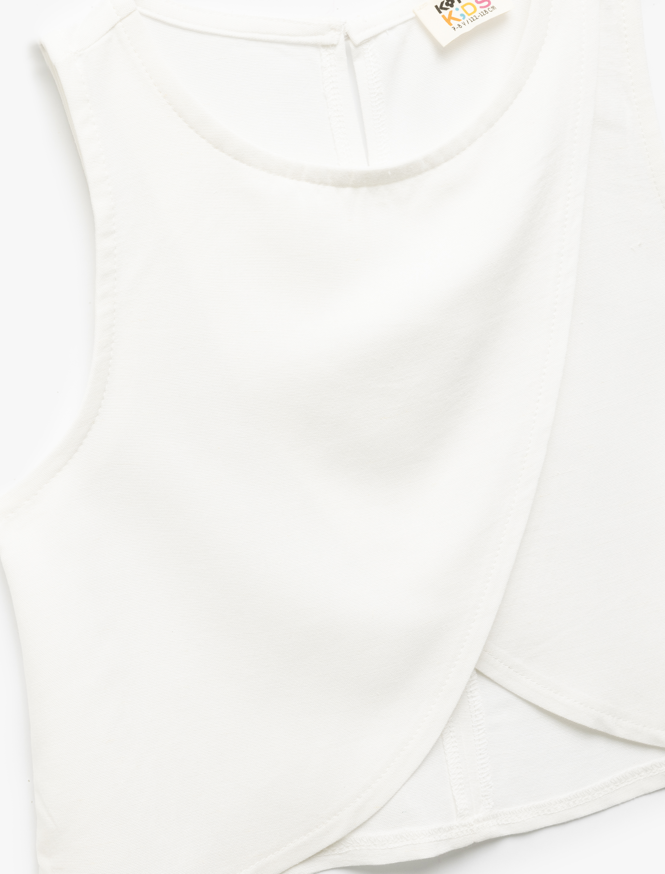  Kız Çocuk Bisiklet Yaka Kolsuz Asimetrik Kesim Viskon Crop Bluz