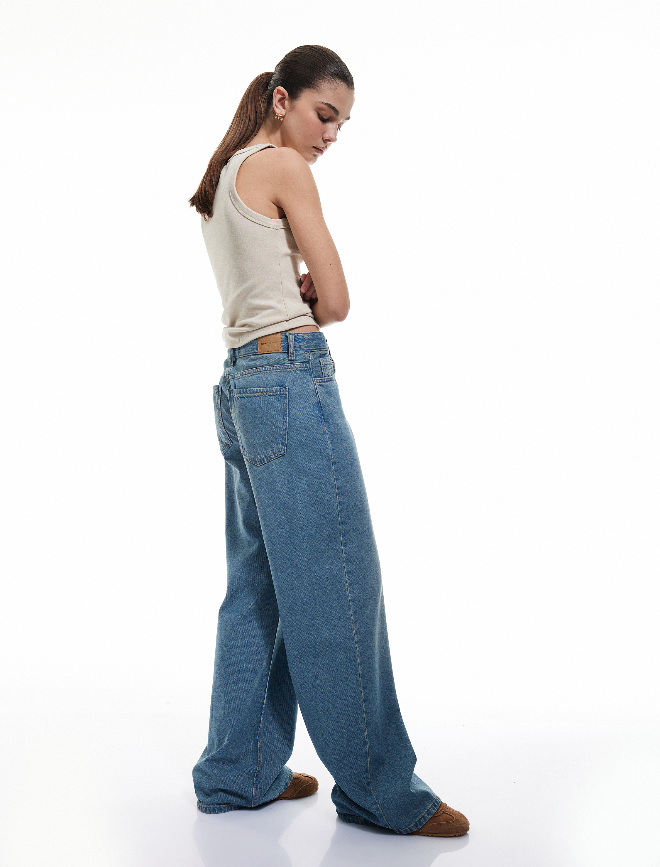 Koton Kadın Pamuklu Bol Kesim Cepli Denim Pantolon - Loose Straight Fit Jean -1