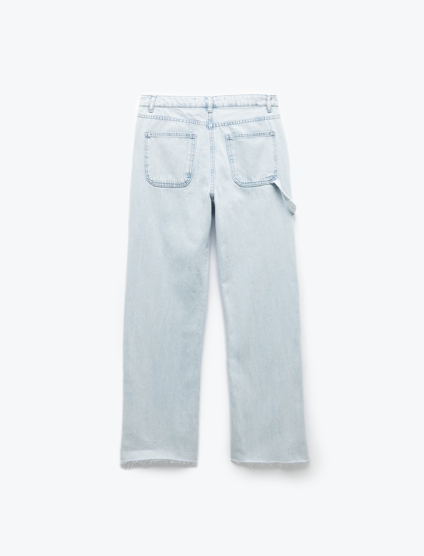   Kesik Paça Pamuklu Regular Fit Denim Pantolon - Wide Leg Jeans