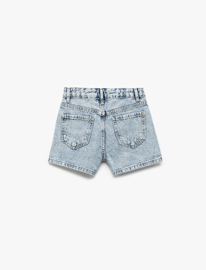 Kız Çocuk Taş Detaylı Cepli Pamuklu Denim Şort