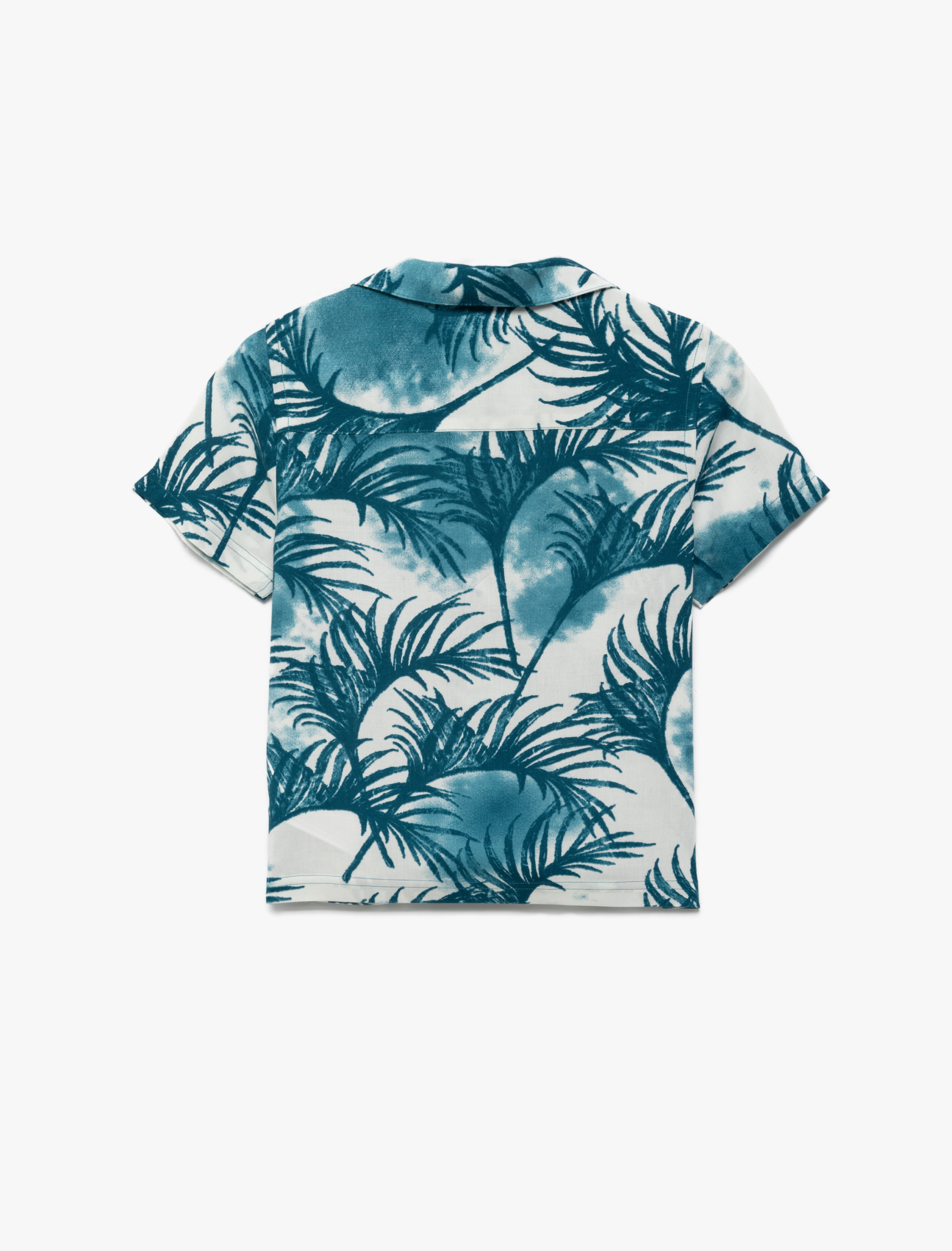  Erkek Çocuk Kısa Kollu Düğmeli Yaprak Desenli Viskon Gömlek