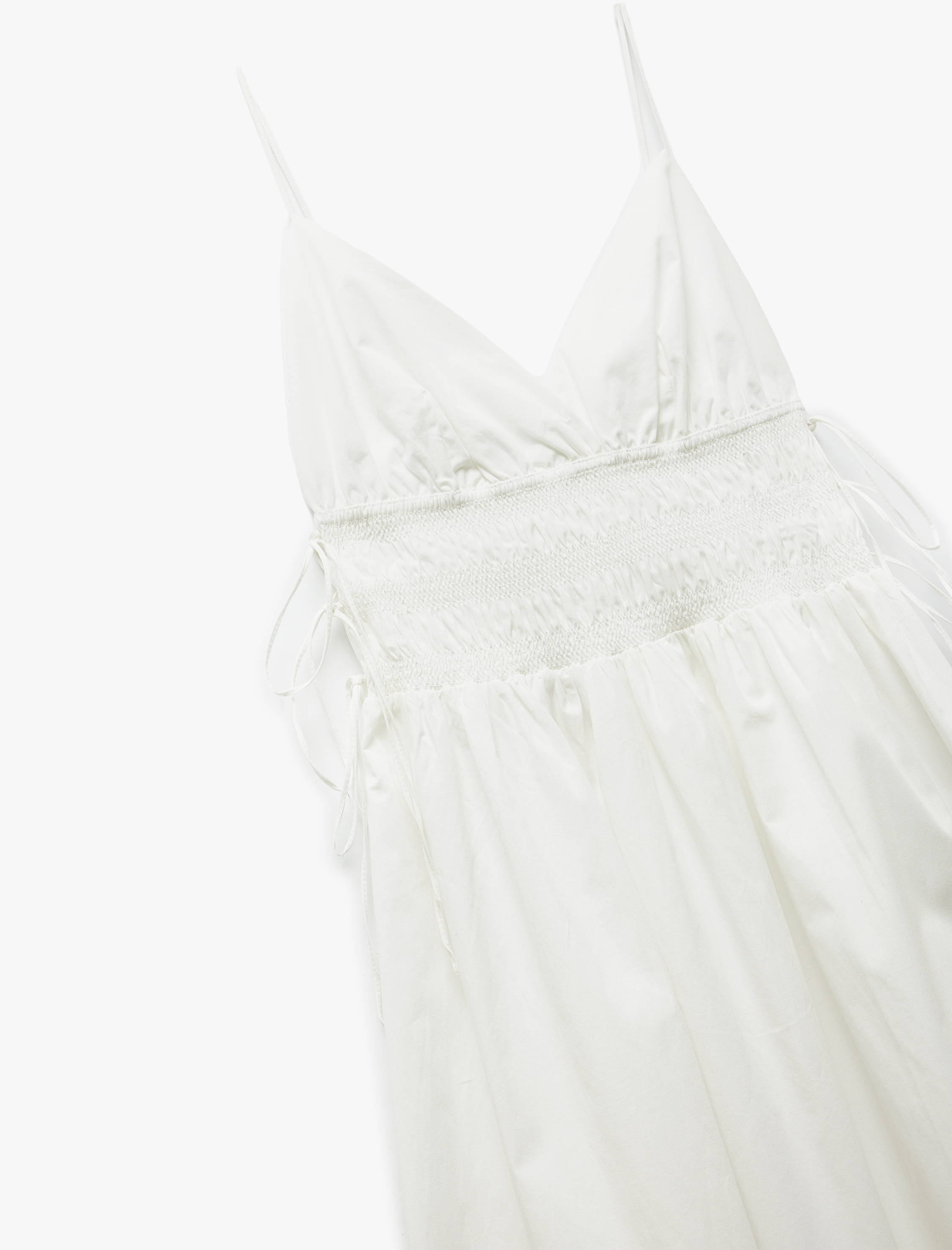 Pamuklu V Yaka Yanları Bağlamalı Gipeli Uzun Askılı Plaj Elbisesi