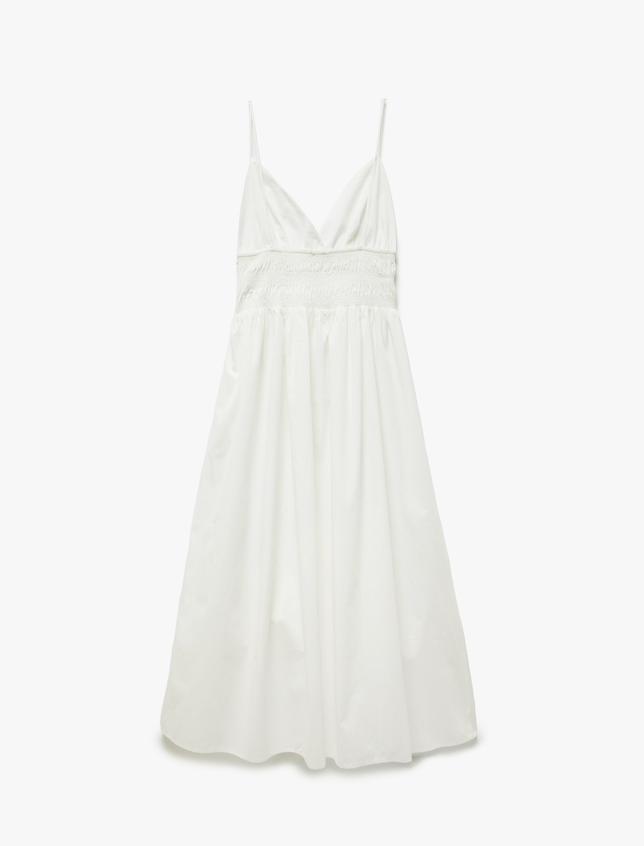 Pamuklu V Yaka Yanları Bağlamalı Gipeli Uzun Askılı Plaj Elbisesi