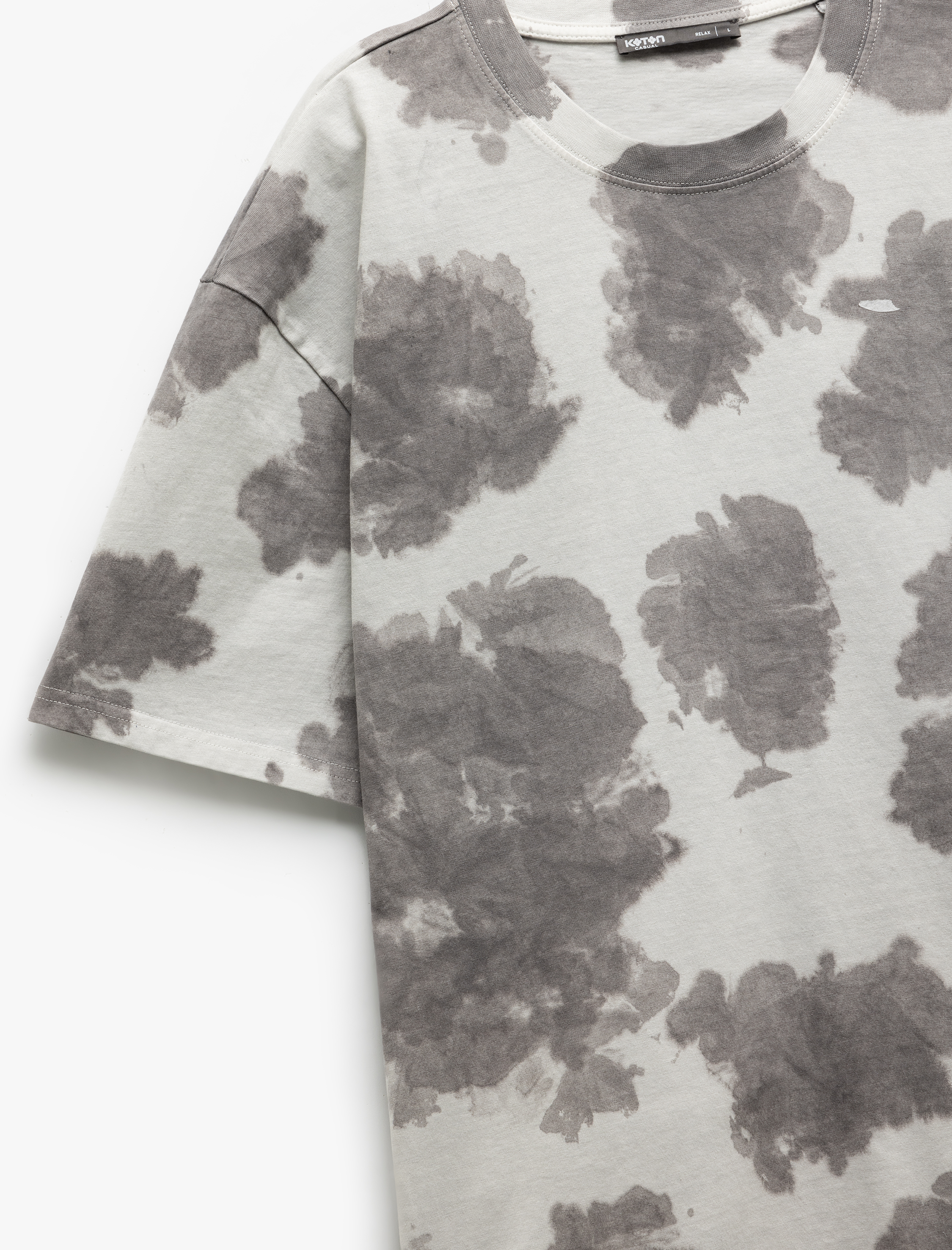   Pamuklu Desenli Kısa Kollu Yıkamalı Oversize Tişört