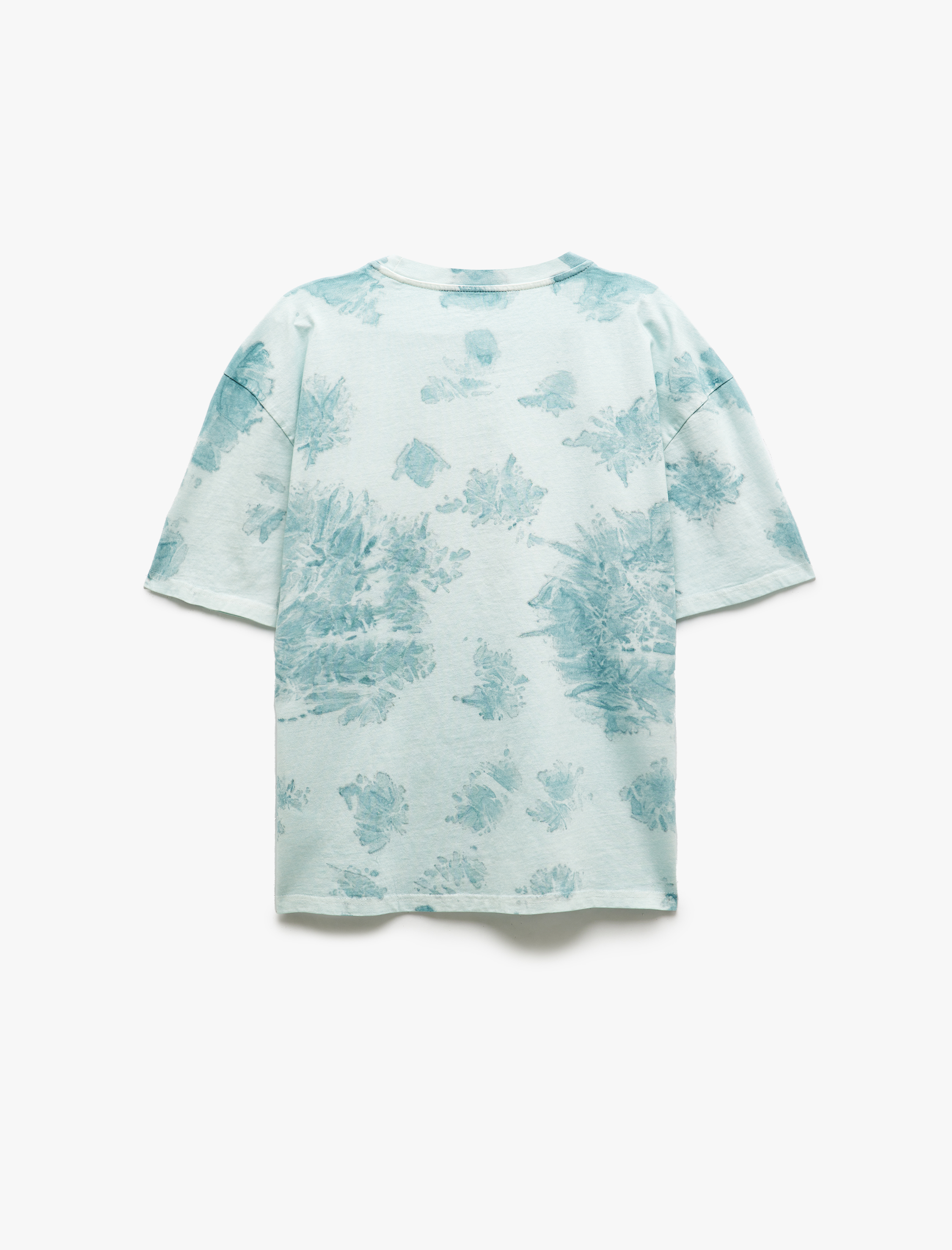   Pamuklu Desenli Kısa Kollu Yıkamalı Oversize Tişört