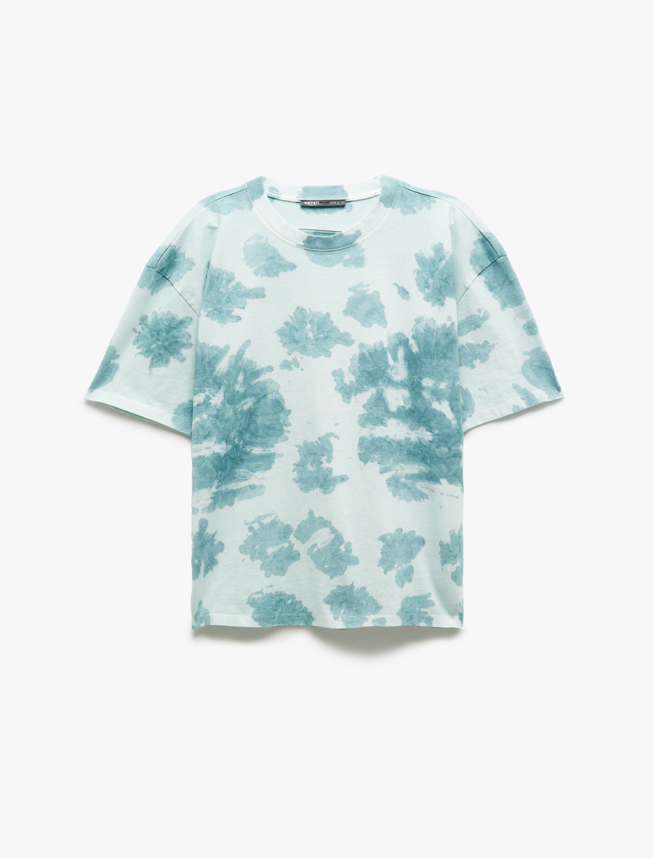   Pamuklu Desenli Kısa Kollu Yıkamalı Oversize Tişört