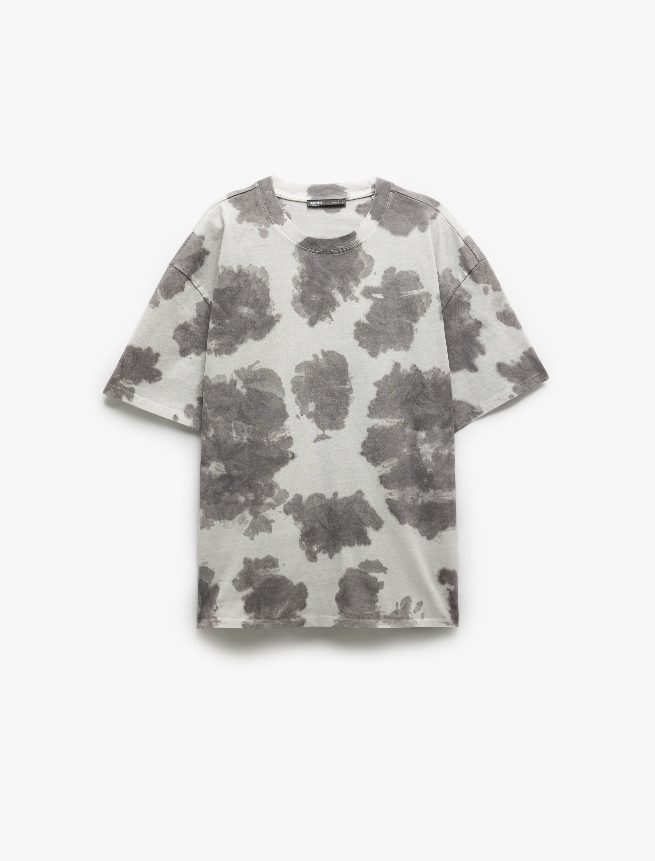   Pamuklu Desenli Kısa Kollu Yıkamalı Oversize Tişört