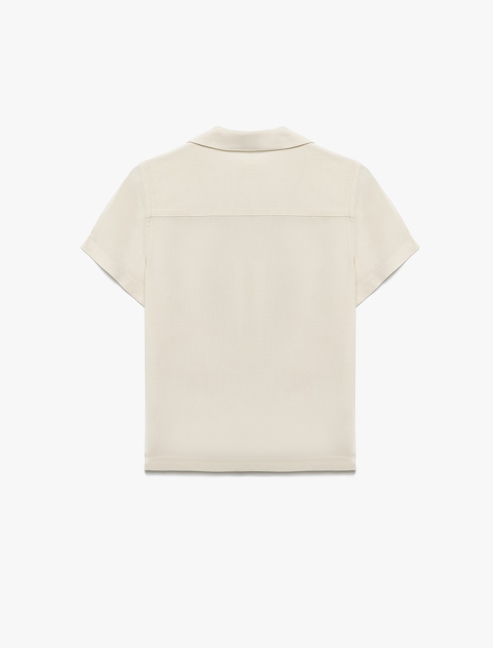 Erkek Çocuk Kısa Kollu Düğmeli Çiçek Desenli Viskon Gömlek