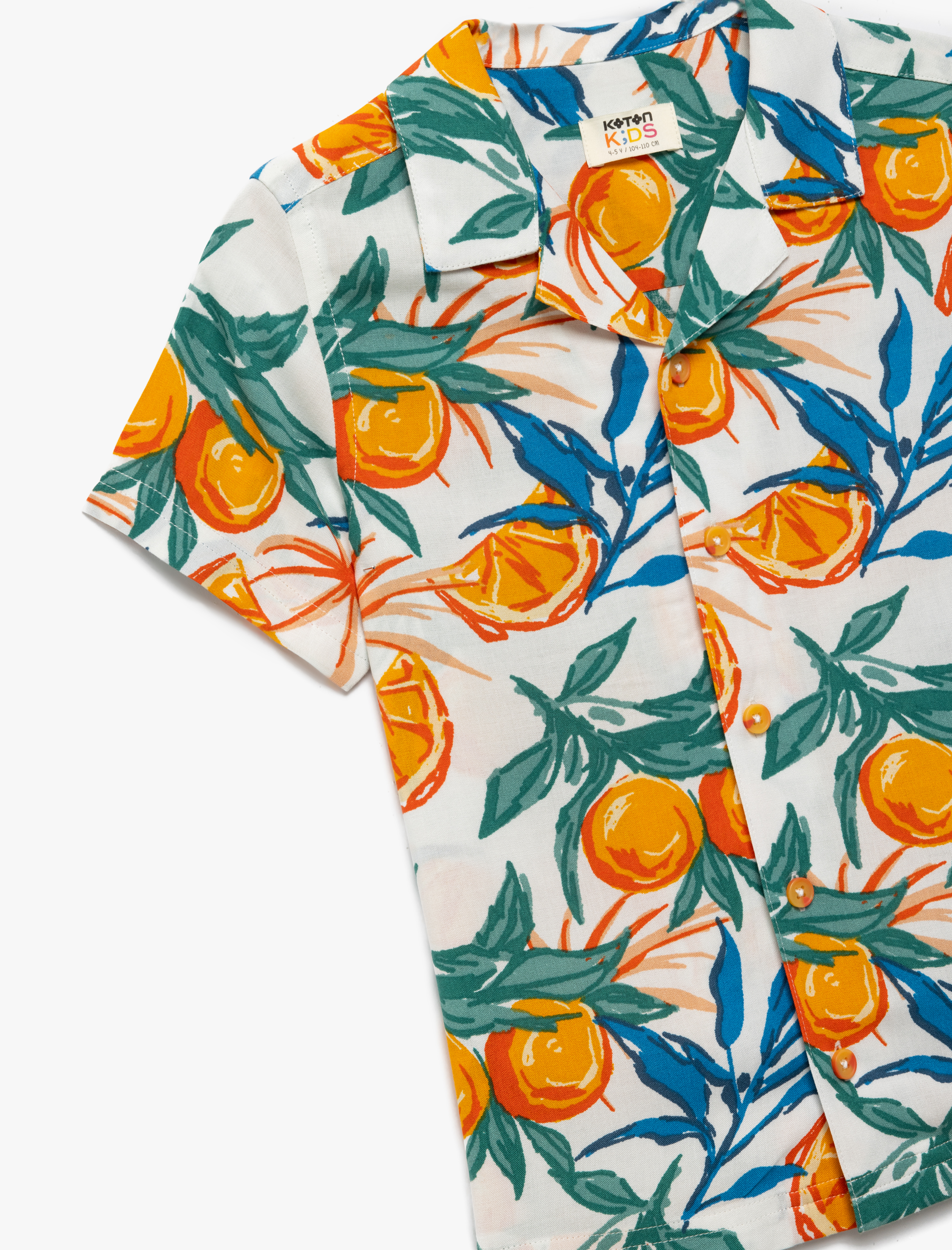  Erkek Çocuk Kısa Kollu Düğmeli Meyve Desenli Viskon Gömlek