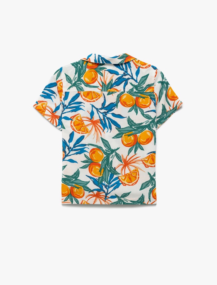 Erkek Çocuk Kısa Kollu Düğmeli Meyve Desenli Viskon Gömlek