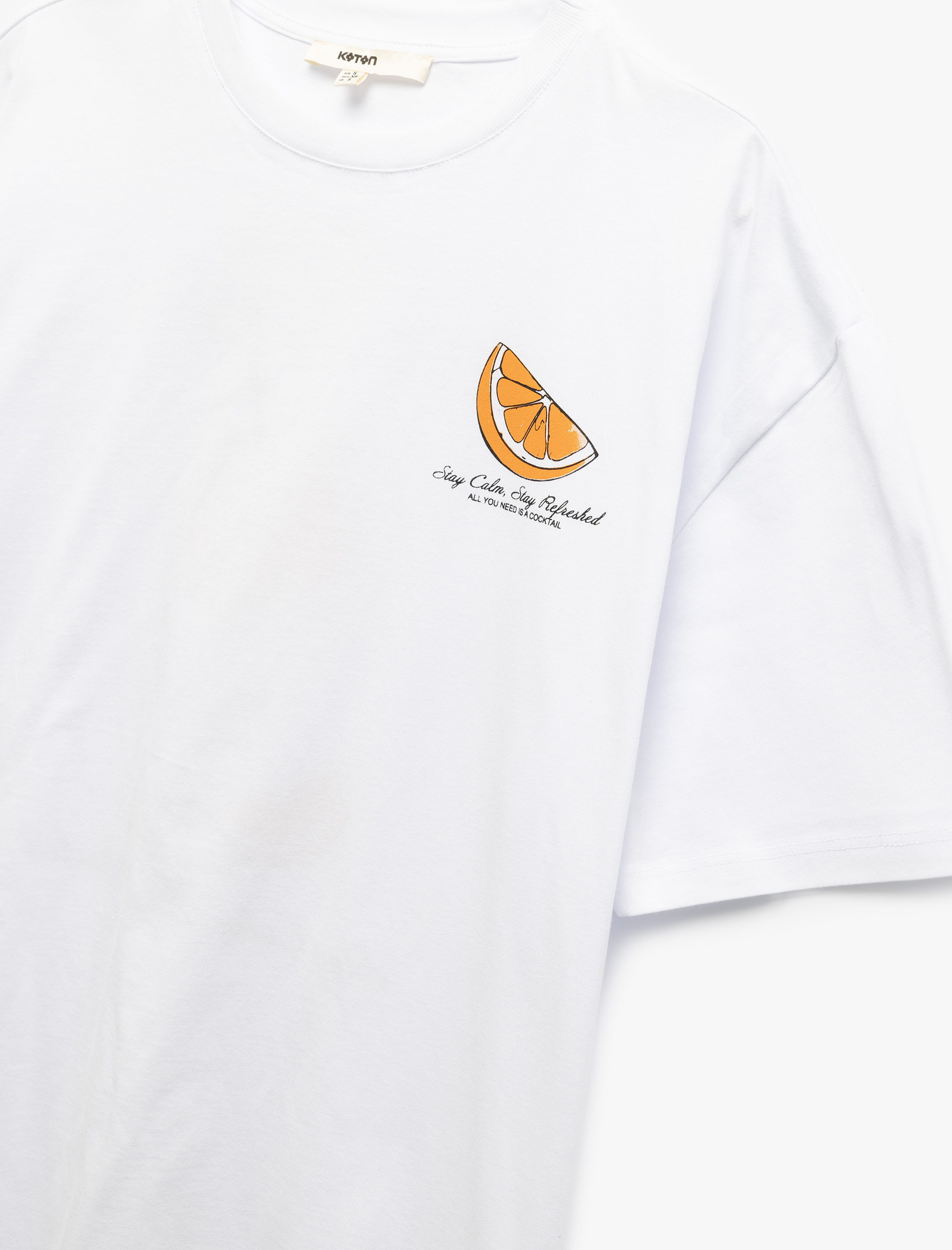   Kısa Kollu Bisiklet Yaka Pamuklu Arkası Limon Baskılı Oversize Kadın Tişört